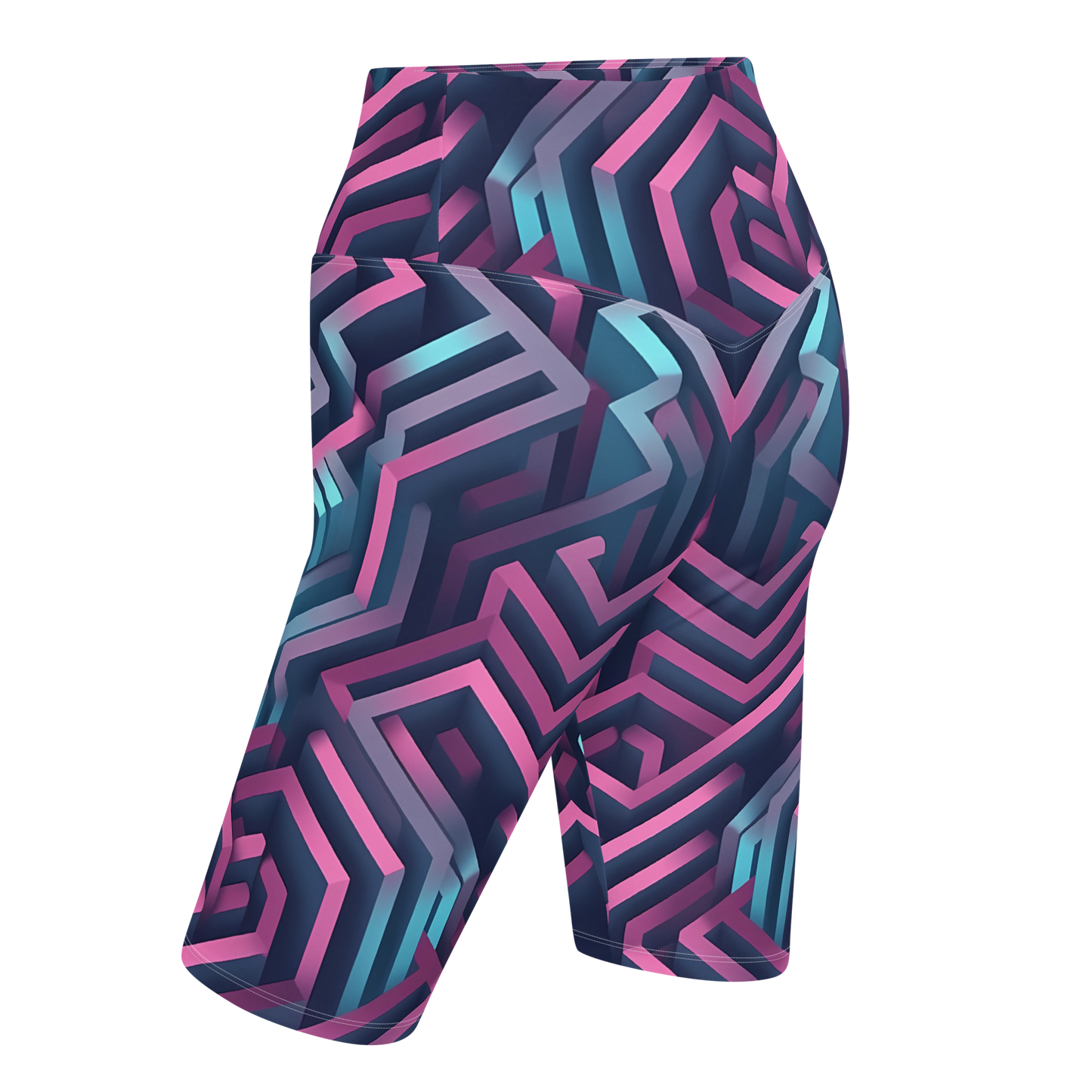 3D Maze Illusion | 3D Patterns | All-Over Print Biker Shorts - #4