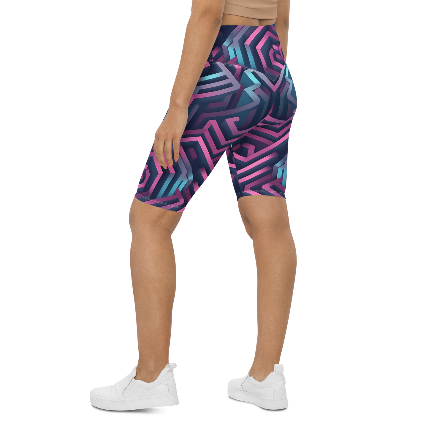 3D Maze Illusion | 3D Patterns | All-Over Print Biker Shorts - #4