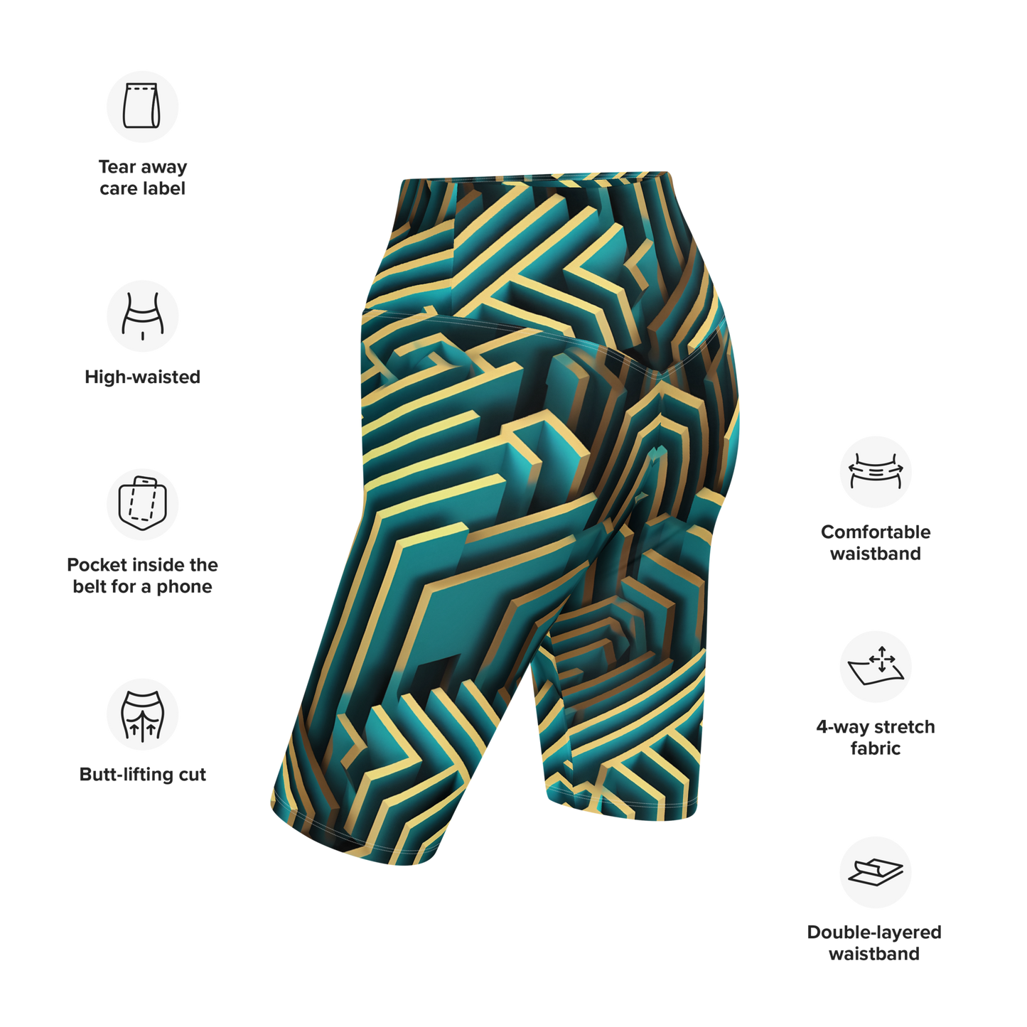 3D Maze Illusion | 3D Patterns | All-Over Print Biker Shorts - #5