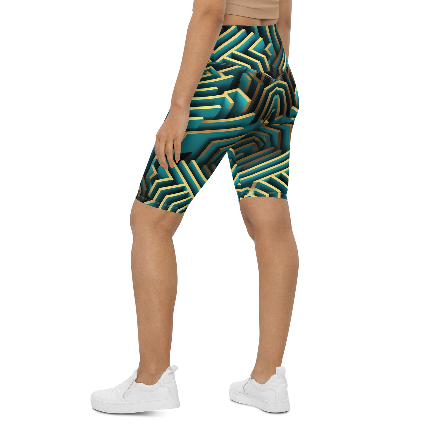 3D Maze Illusion | 3D Patterns | All-Over Print Biker Shorts - #5