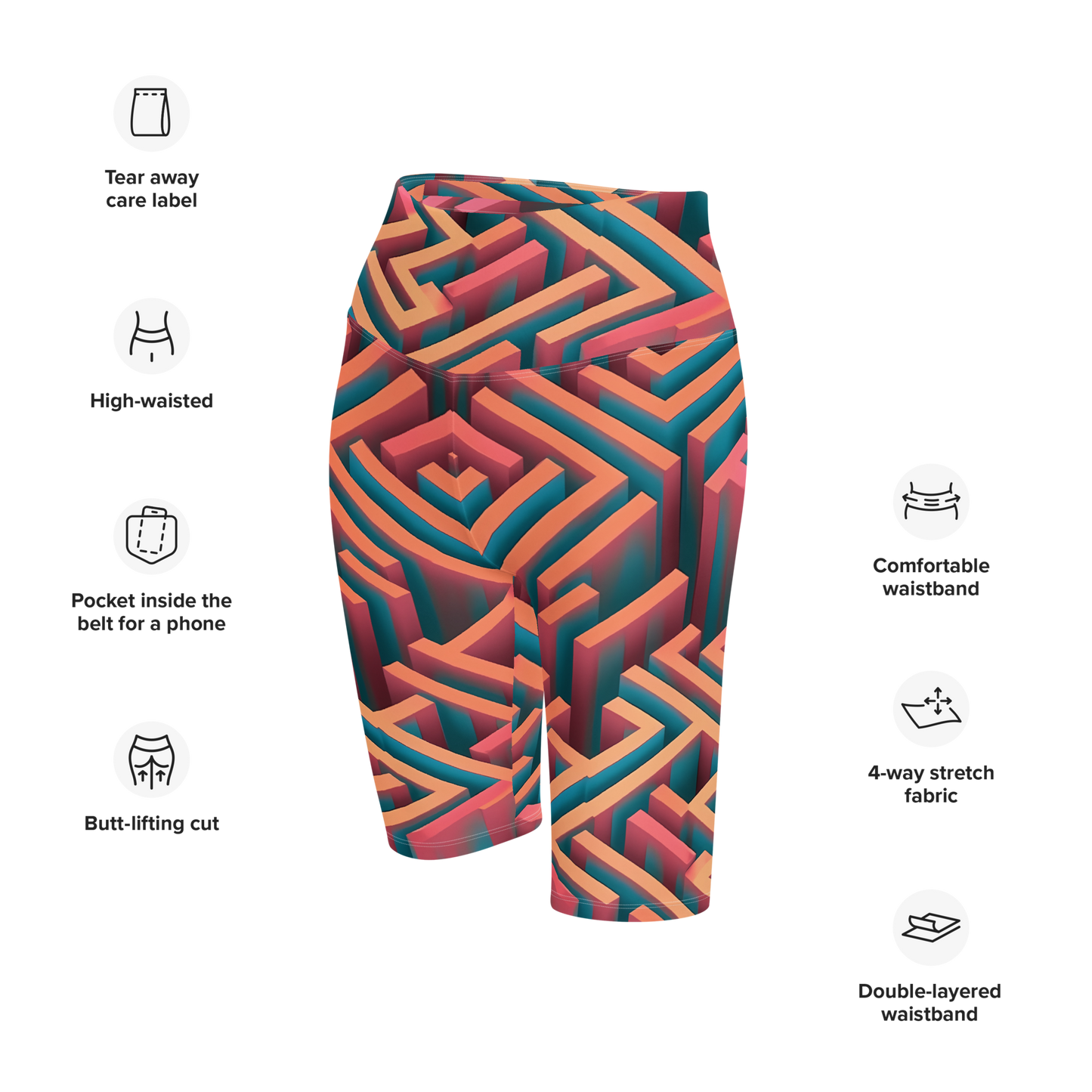 3D Maze Illusion | 3D Patterns | All-Over Print Biker Shorts - #1