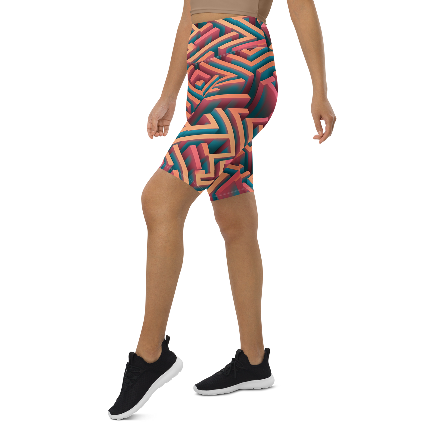 3D Maze Illusion | 3D Patterns | All-Over Print Biker Shorts - #1