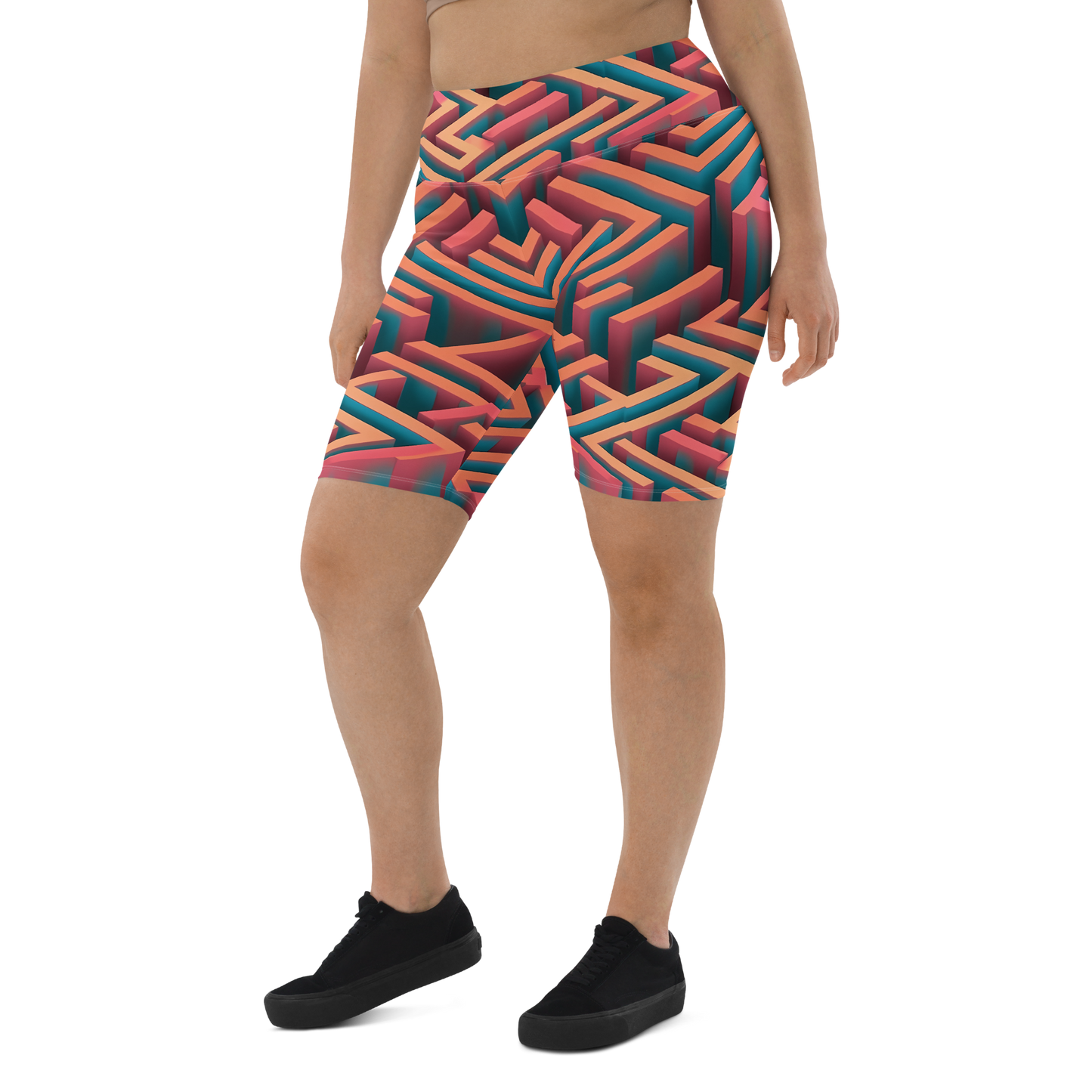 3D Maze Illusion | 3D Patterns | All-Over Print Biker Shorts - #1