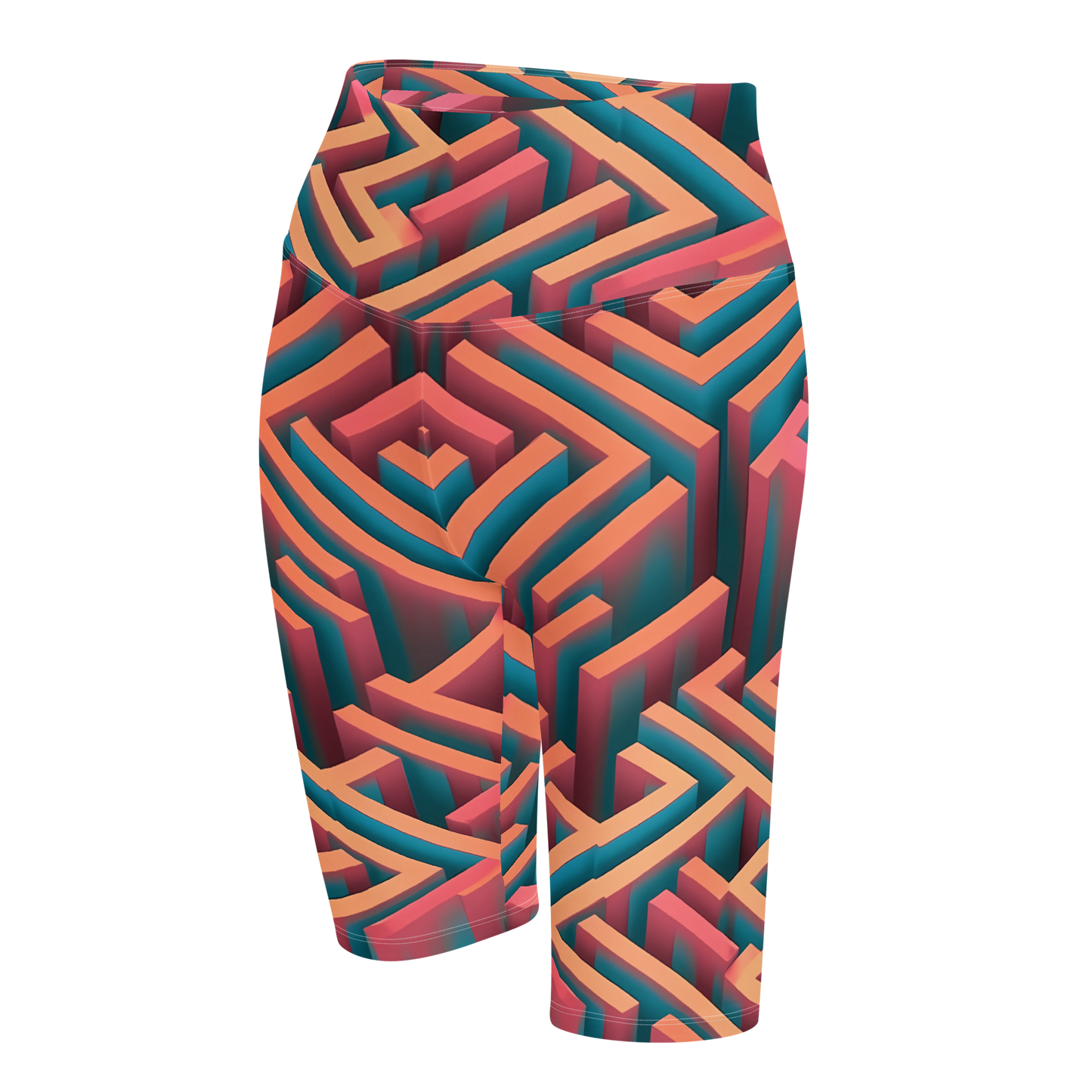 3D Maze Illusion | 3D Patterns | All-Over Print Biker Shorts - #1