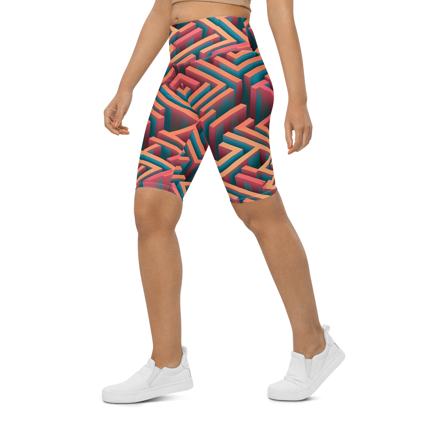 3D Maze Illusion | 3D Patterns | All-Over Print Biker Shorts - #1