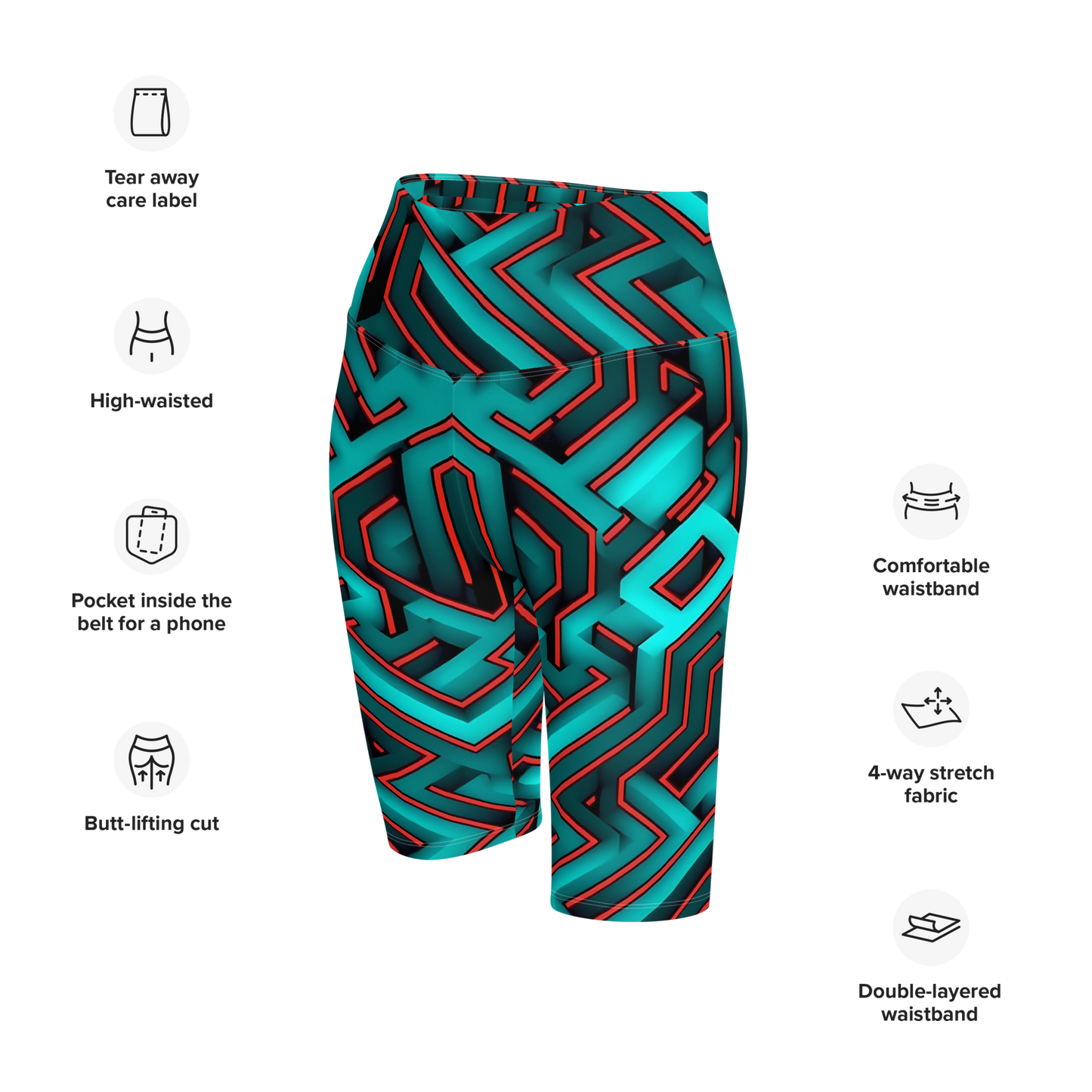 3D Maze Illusion | 3D Patterns | All-Over Print Biker Shorts - #2