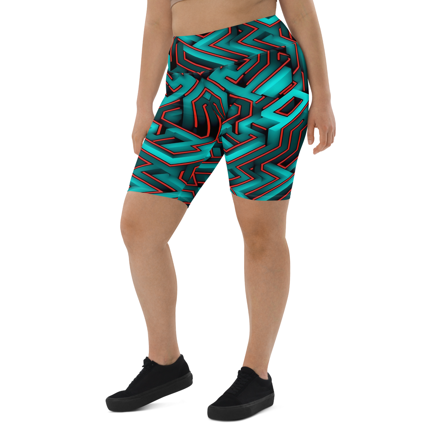 3D Maze Illusion | 3D Patterns | All-Over Print Biker Shorts - #2