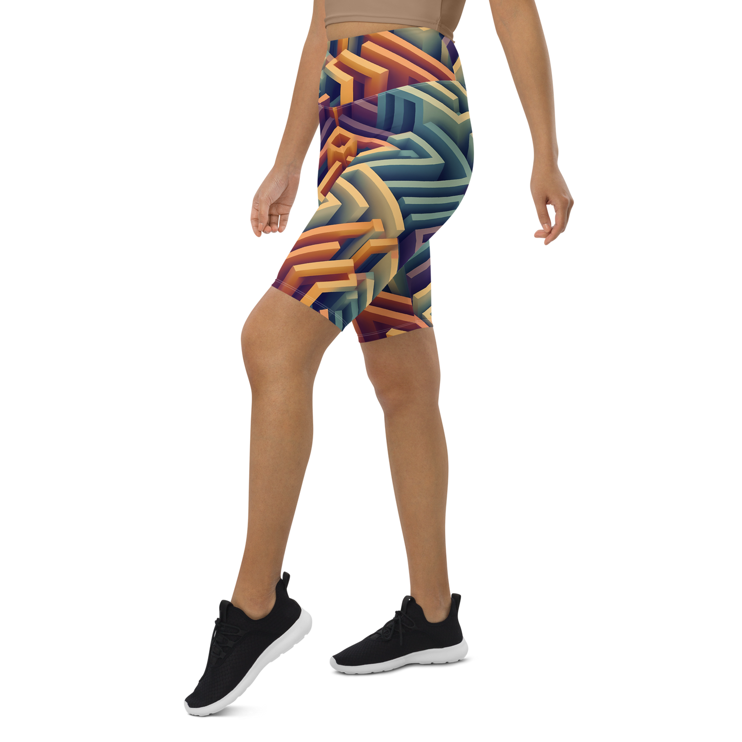 3D Maze Illusion | 3D Patterns | All-Over Print Biker Shorts - #3