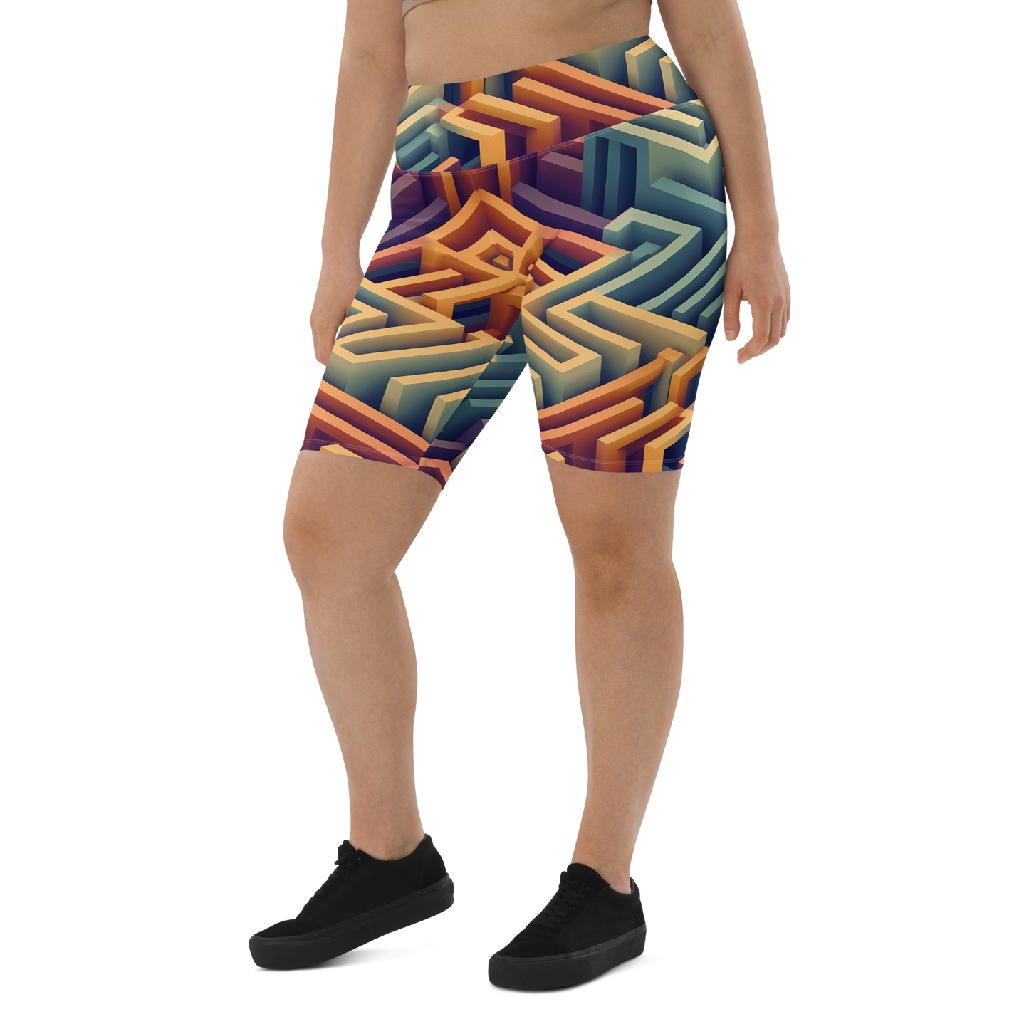 3D Maze Illusion | 3D Patterns | All-Over Print Biker Shorts - #3