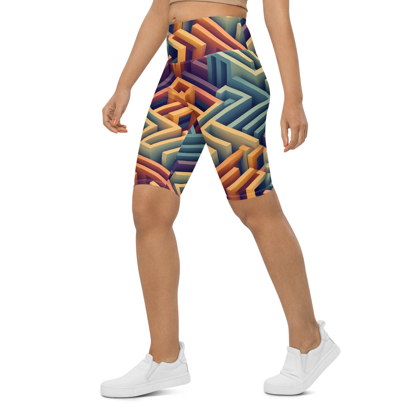 3D Maze Illusion | 3D Patterns | All-Over Print Biker Shorts - #3