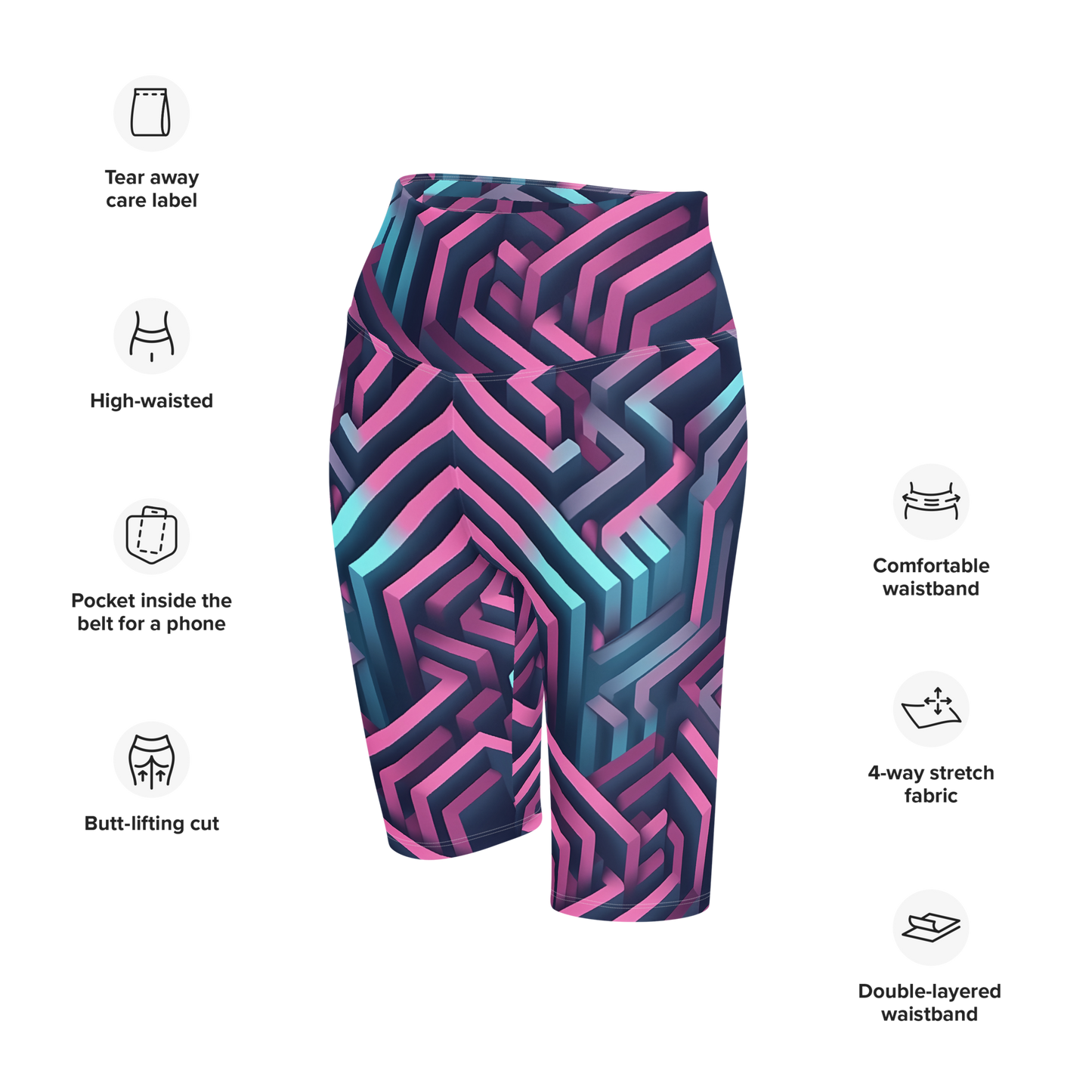 3D Maze Illusion | 3D Patterns | All-Over Print Biker Shorts - #4