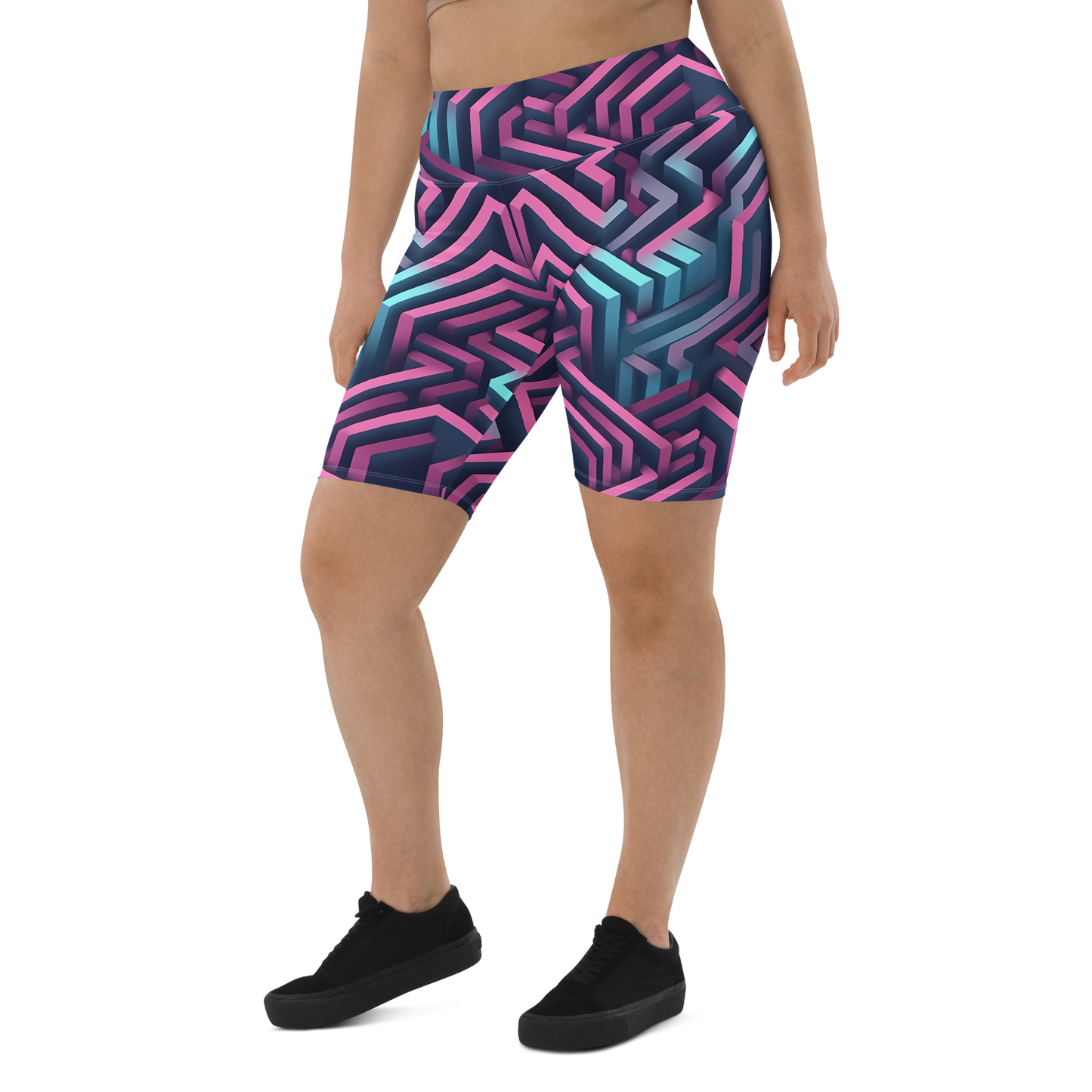 3D Maze Illusion | 3D Patterns | All-Over Print Biker Shorts - #4