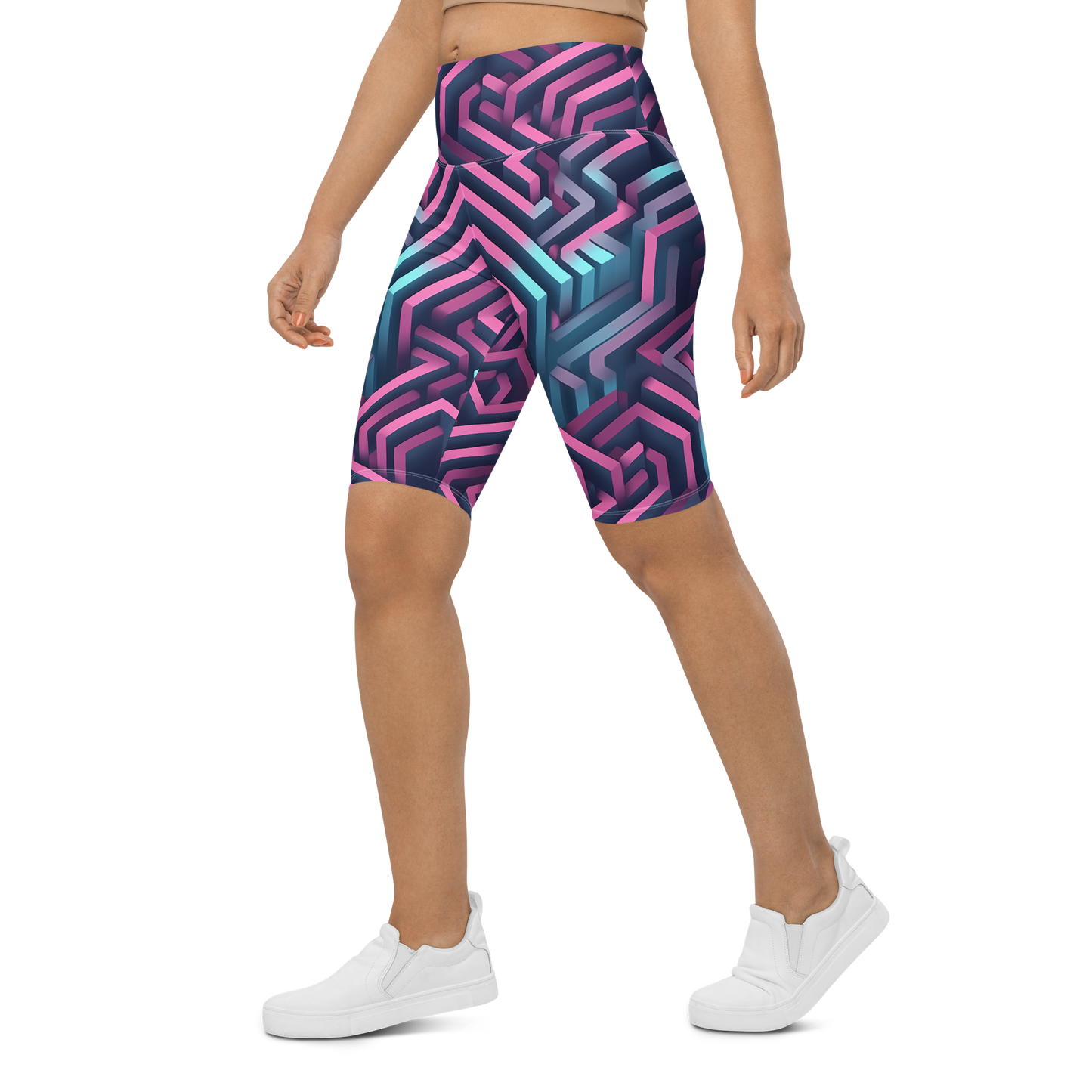 3D Maze Illusion | 3D Patterns | All-Over Print Biker Shorts - #4