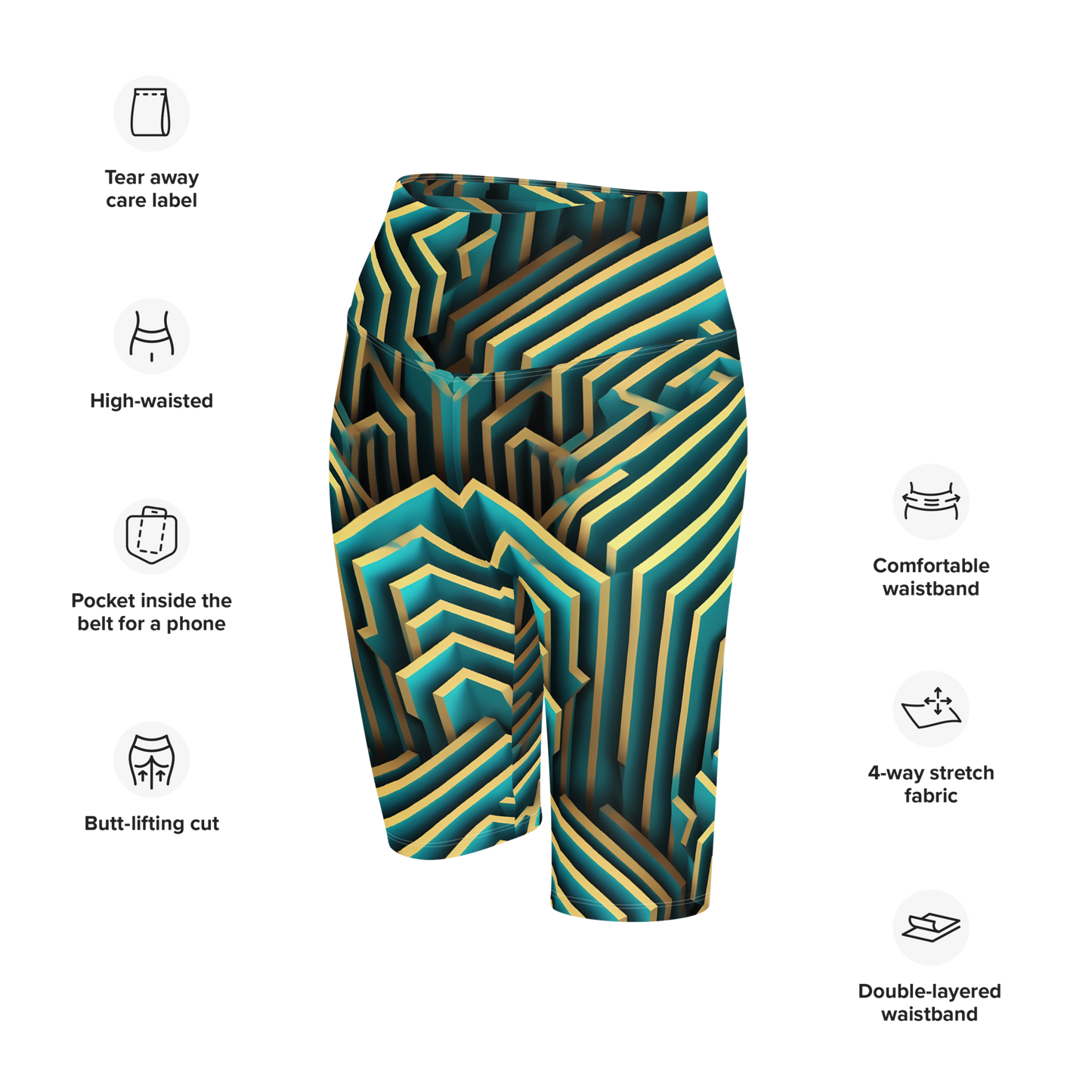 3D Maze Illusion | 3D Patterns | All-Over Print Biker Shorts - #5