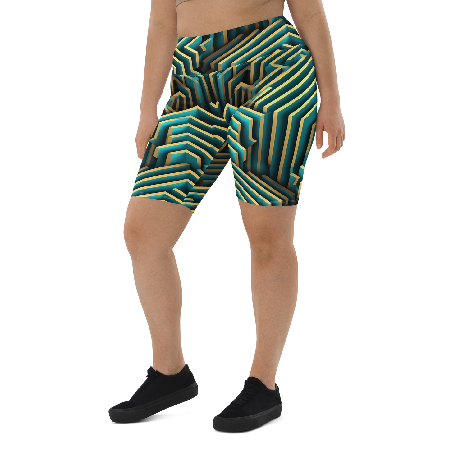 3D Maze Illusion | 3D Patterns | All-Over Print Biker Shorts - #5