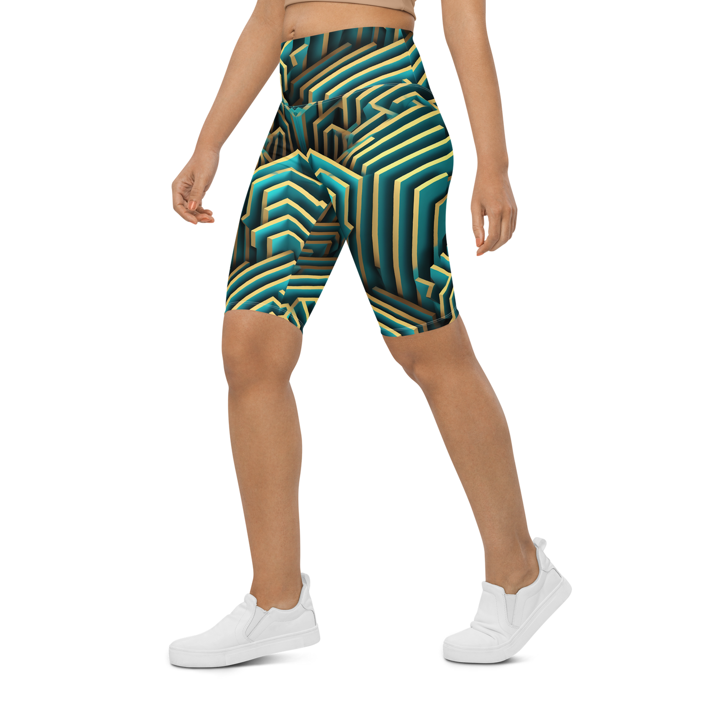 3D Maze Illusion | 3D Patterns | All-Over Print Biker Shorts - #5