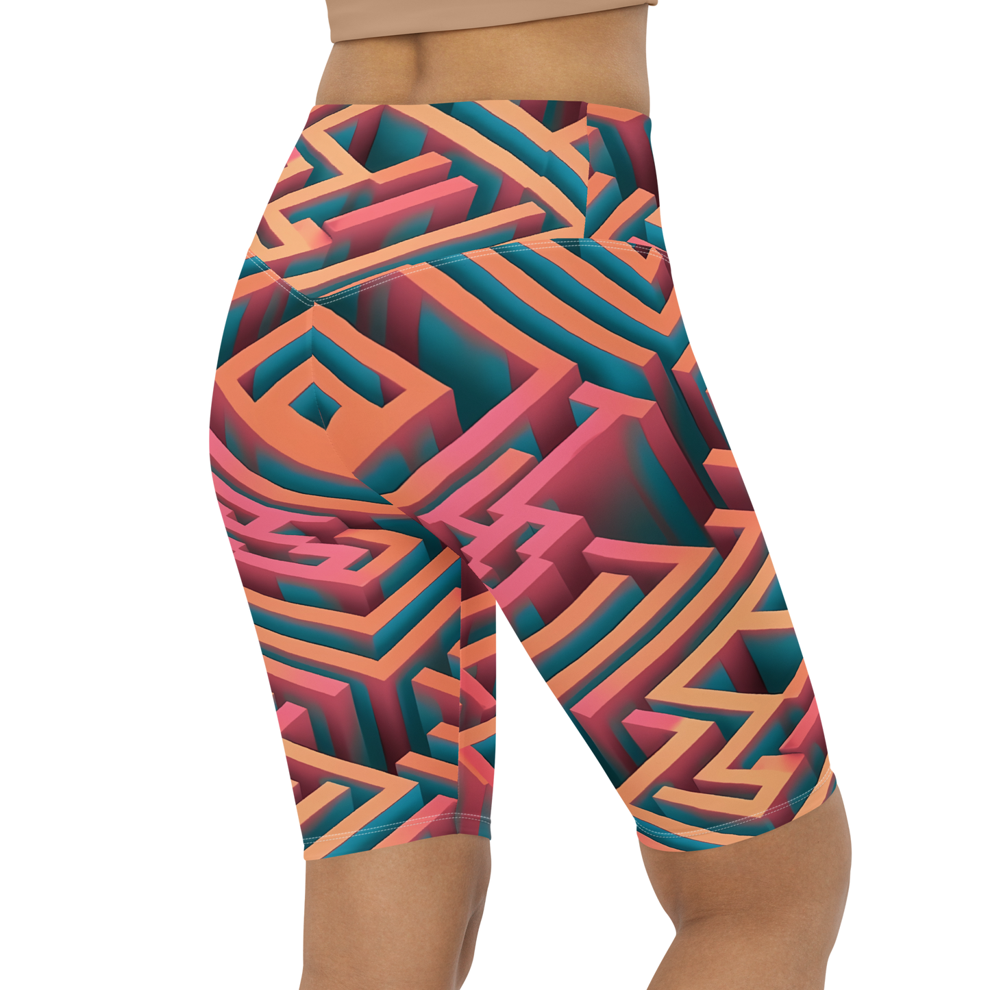 3D Maze Illusion | 3D Patterns | All-Over Print Biker Shorts - #1