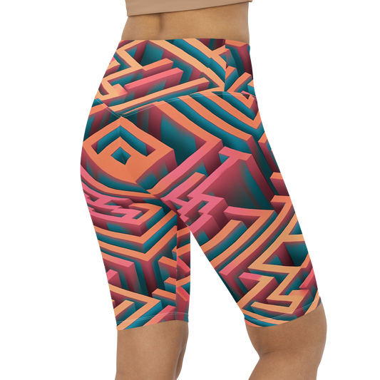 3D Maze Illusion | 3D Patterns | All-Over Print Biker Shorts - #1