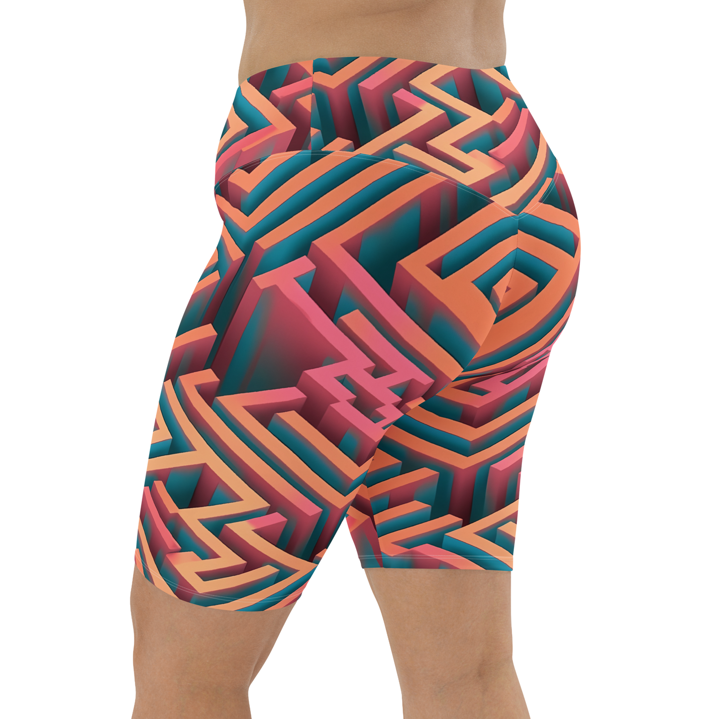 3D Maze Illusion | 3D Patterns | All-Over Print Biker Shorts - #1