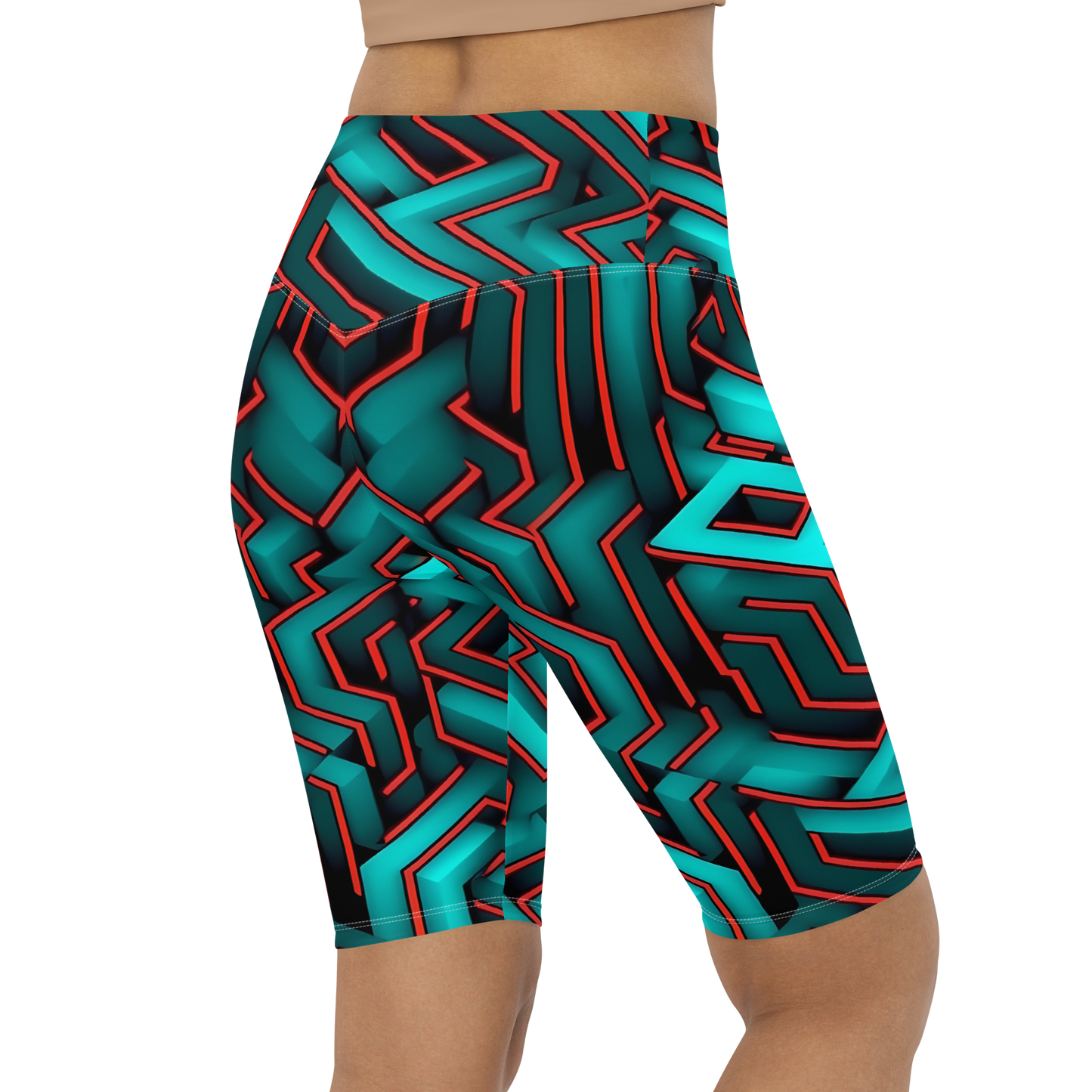 3D Maze Illusion | 3D Patterns | All-Over Print Biker Shorts - #2