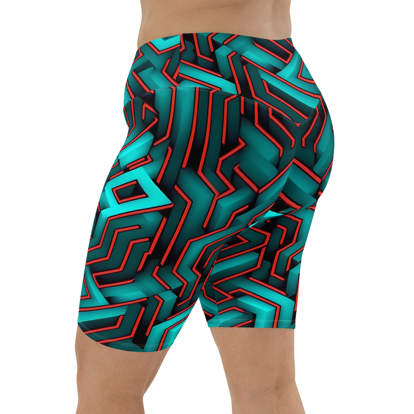 3D Maze Illusion | 3D Patterns | All-Over Print Biker Shorts - #2