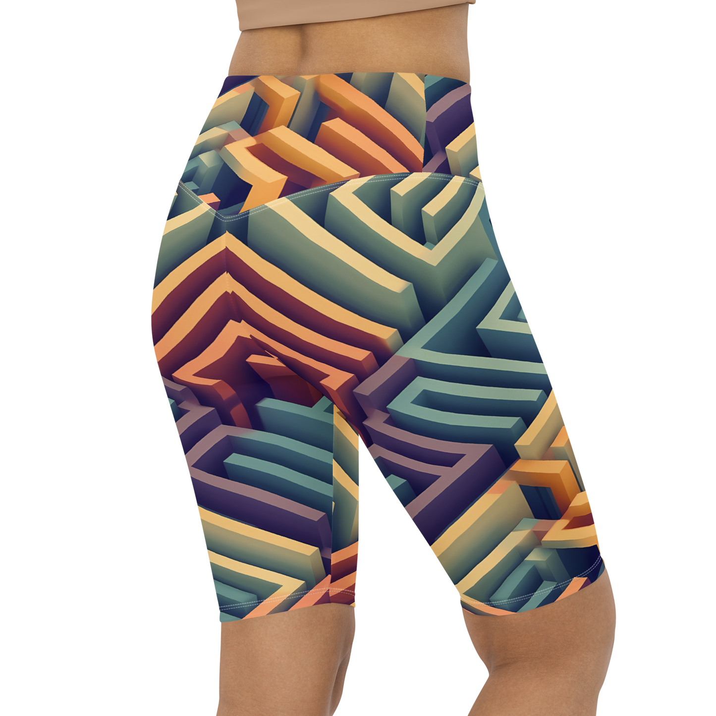 3D Maze Illusion | 3D Patterns | All-Over Print Biker Shorts - #3