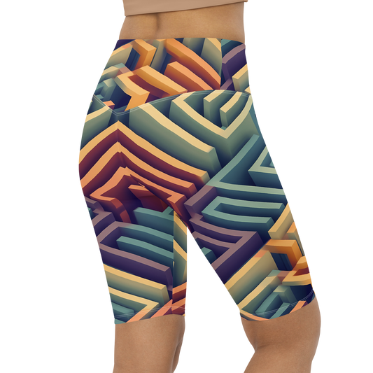 3D Maze Illusion | 3D Patterns | All-Over Print Biker Shorts - #3