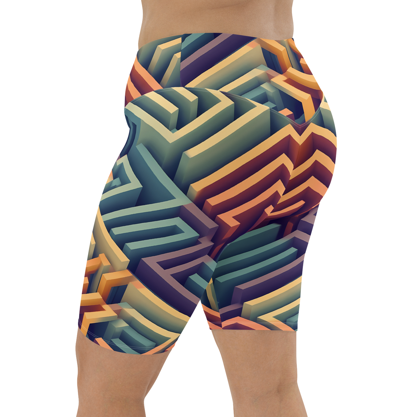 3D Maze Illusion | 3D Patterns | All-Over Print Biker Shorts - #3