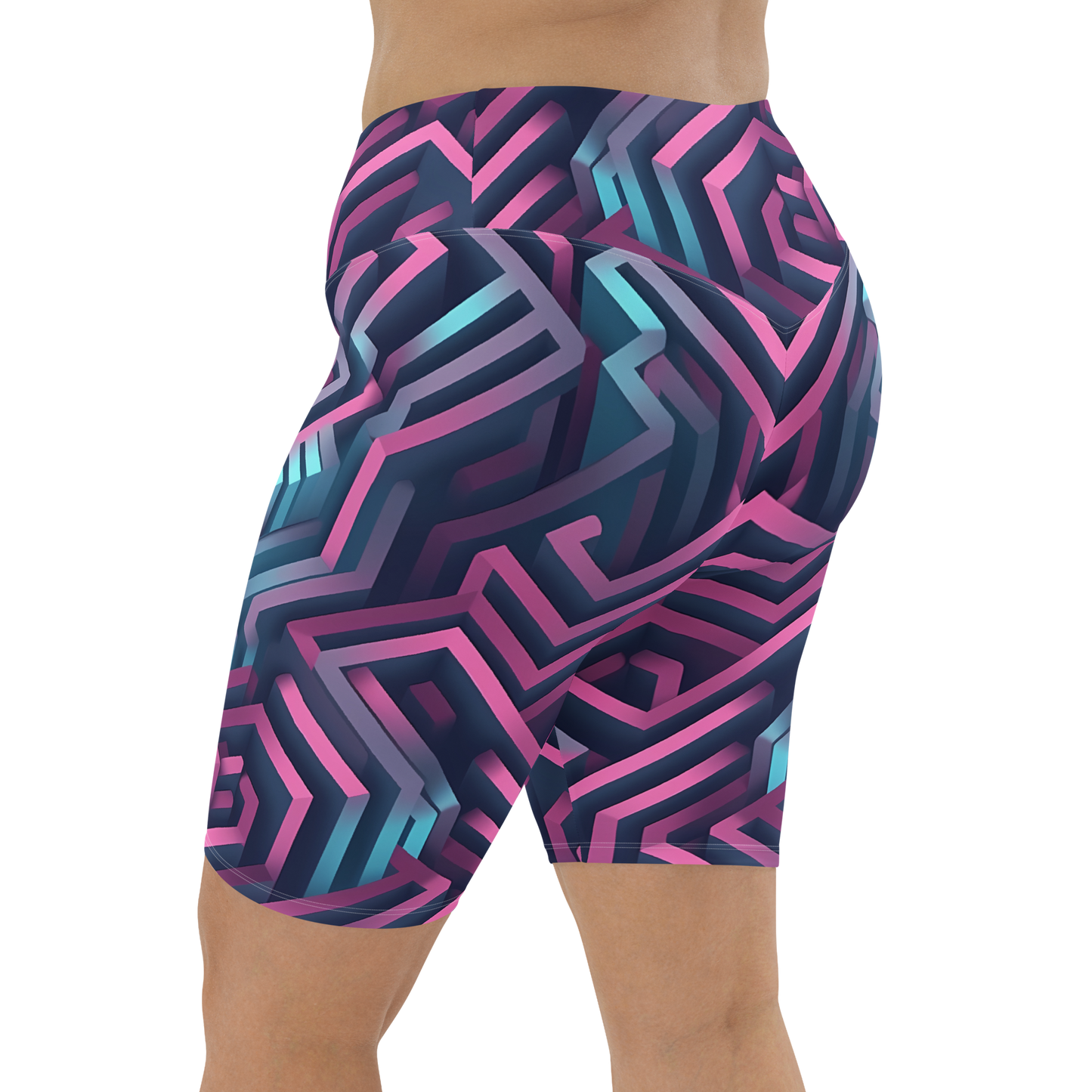 3D Maze Illusion | 3D Patterns | All-Over Print Biker Shorts - #4