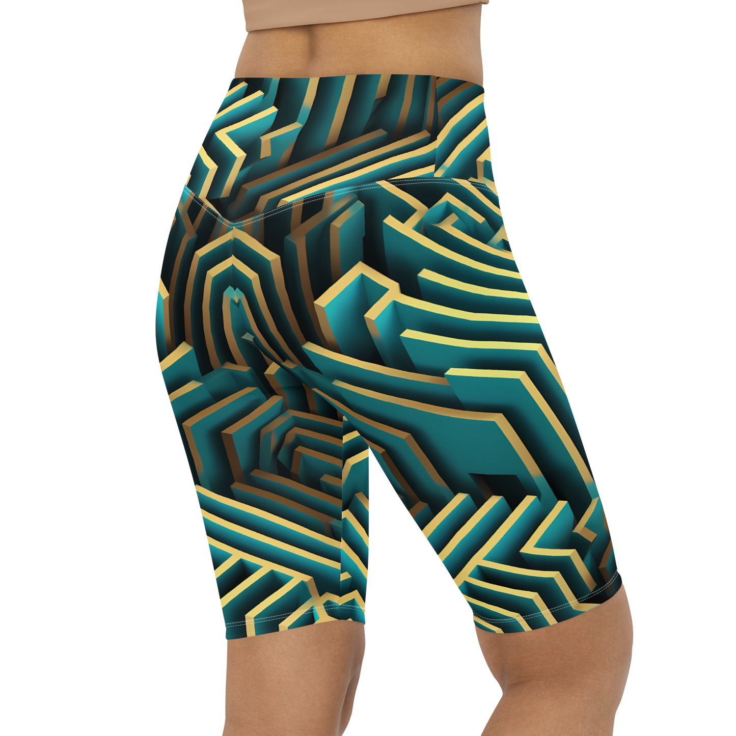 3D Maze Illusion | 3D Patterns | All-Over Print Biker Shorts - #5