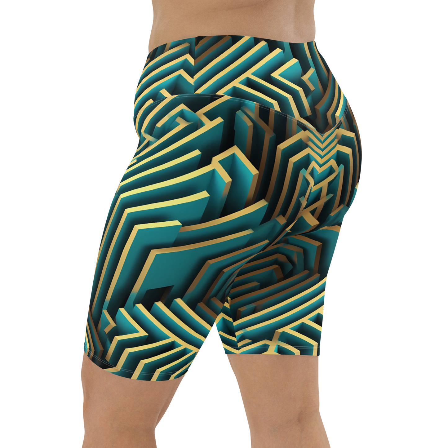 3D Maze Illusion | 3D Patterns | All-Over Print Biker Shorts - #5