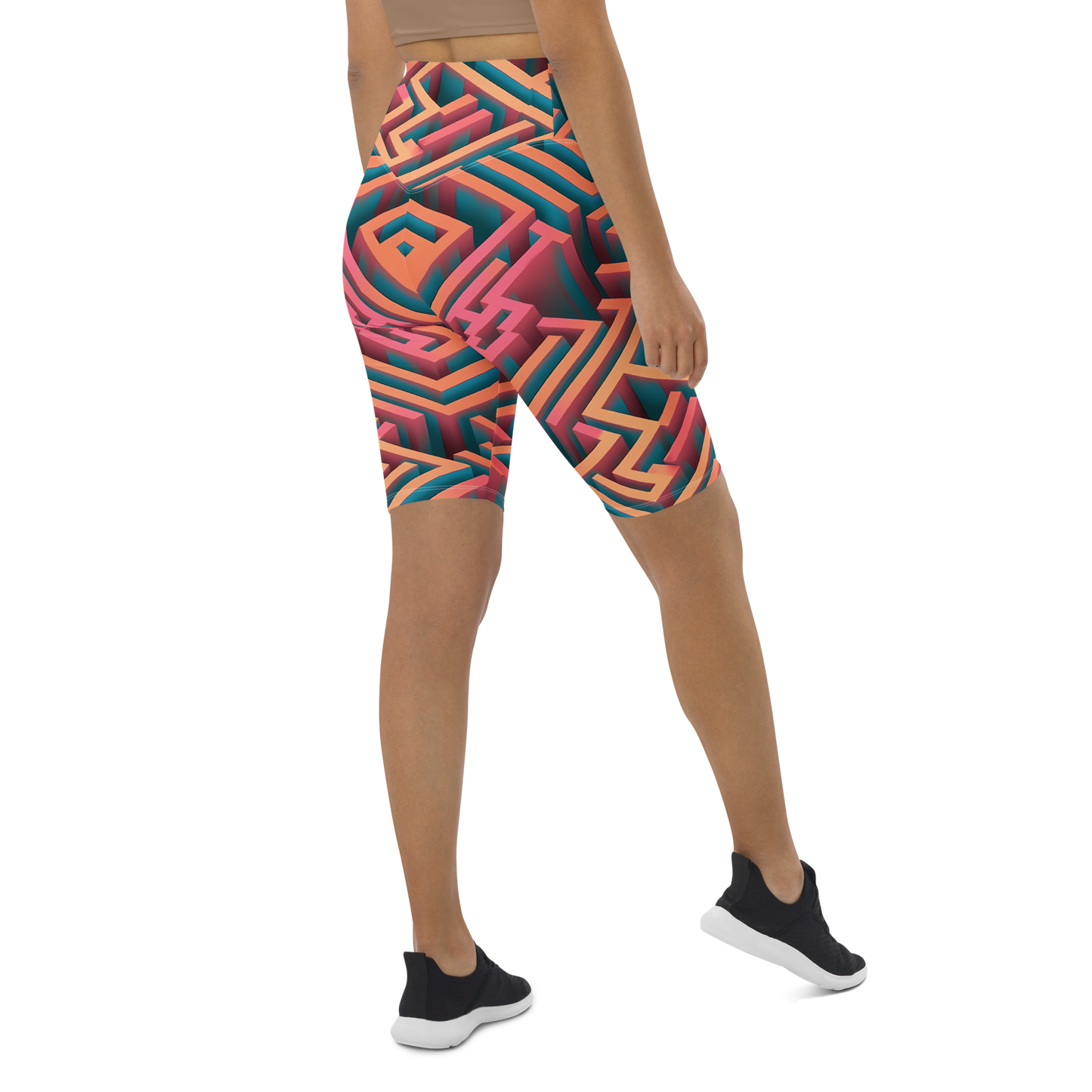 3D Maze Illusion | 3D Patterns | All-Over Print Biker Shorts - #1