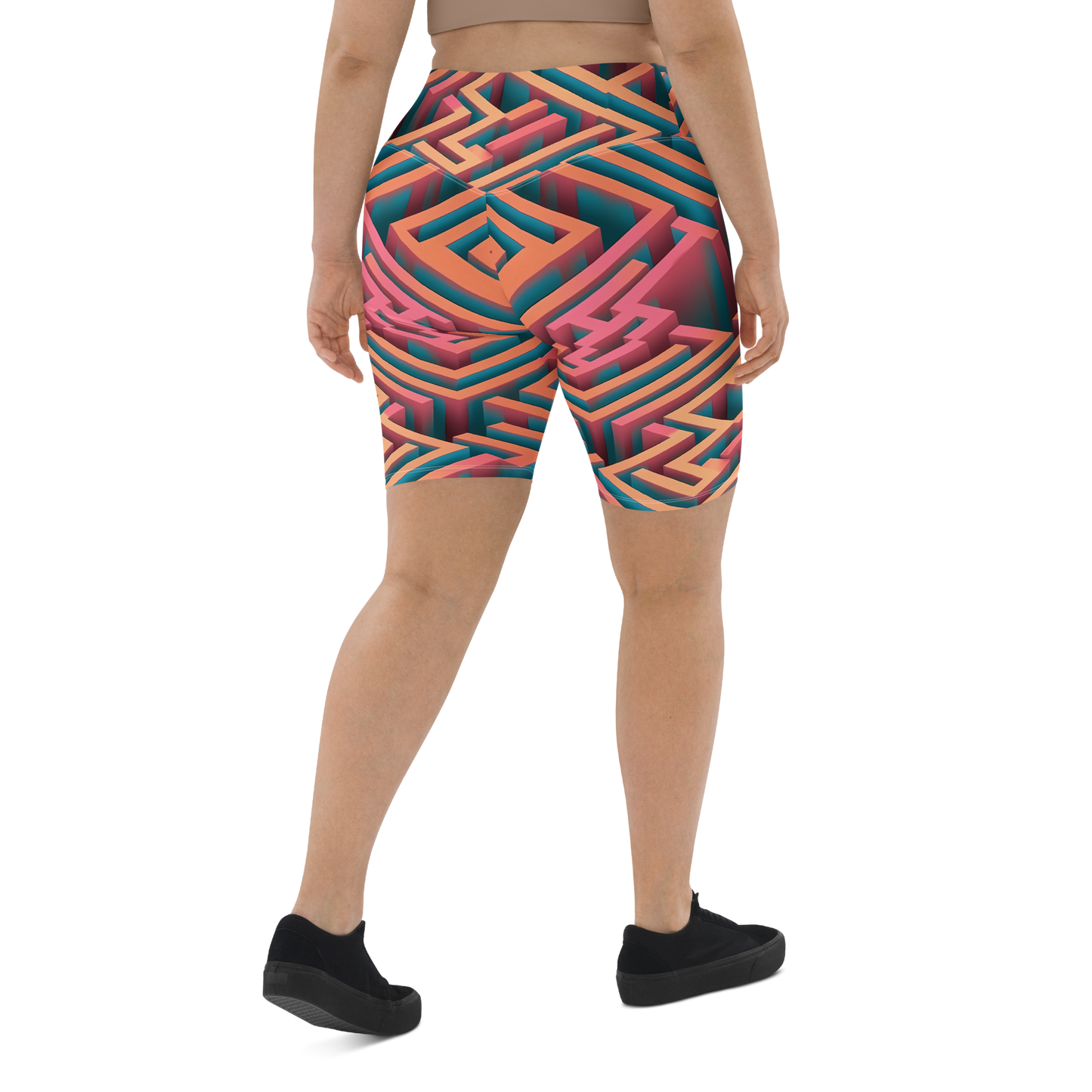 3D Maze Illusion | 3D Patterns | All-Over Print Biker Shorts - #1