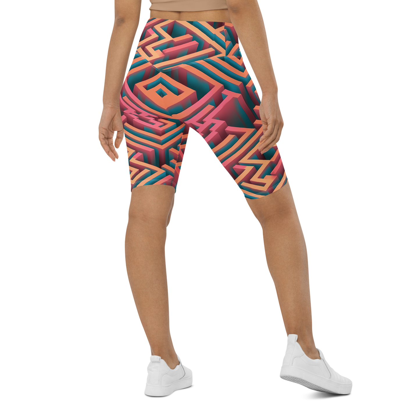 3D Maze Illusion | 3D Patterns | All-Over Print Biker Shorts - #1