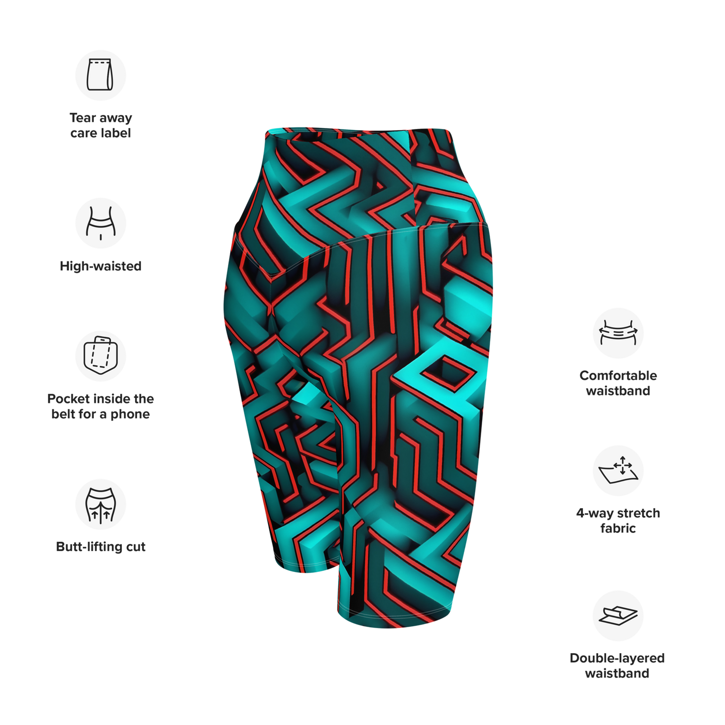 3D Maze Illusion | 3D Patterns | All-Over Print Biker Shorts - #2