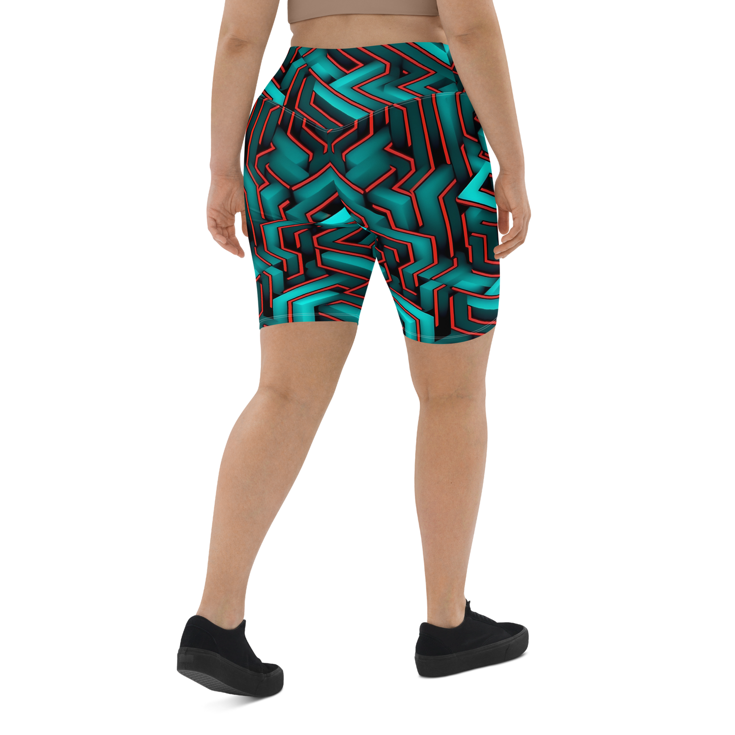 3D Maze Illusion | 3D Patterns | All-Over Print Biker Shorts - #2