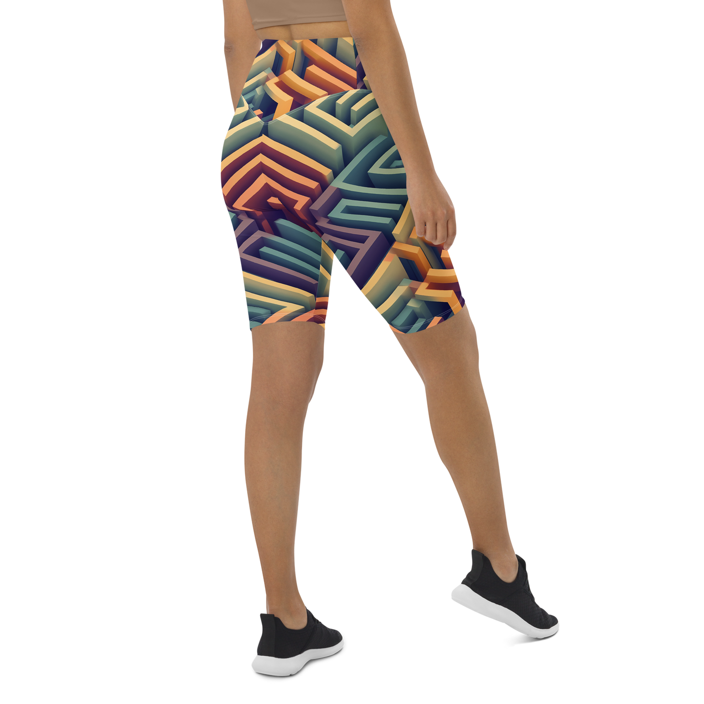 3D Maze Illusion | 3D Patterns | All-Over Print Biker Shorts - #3