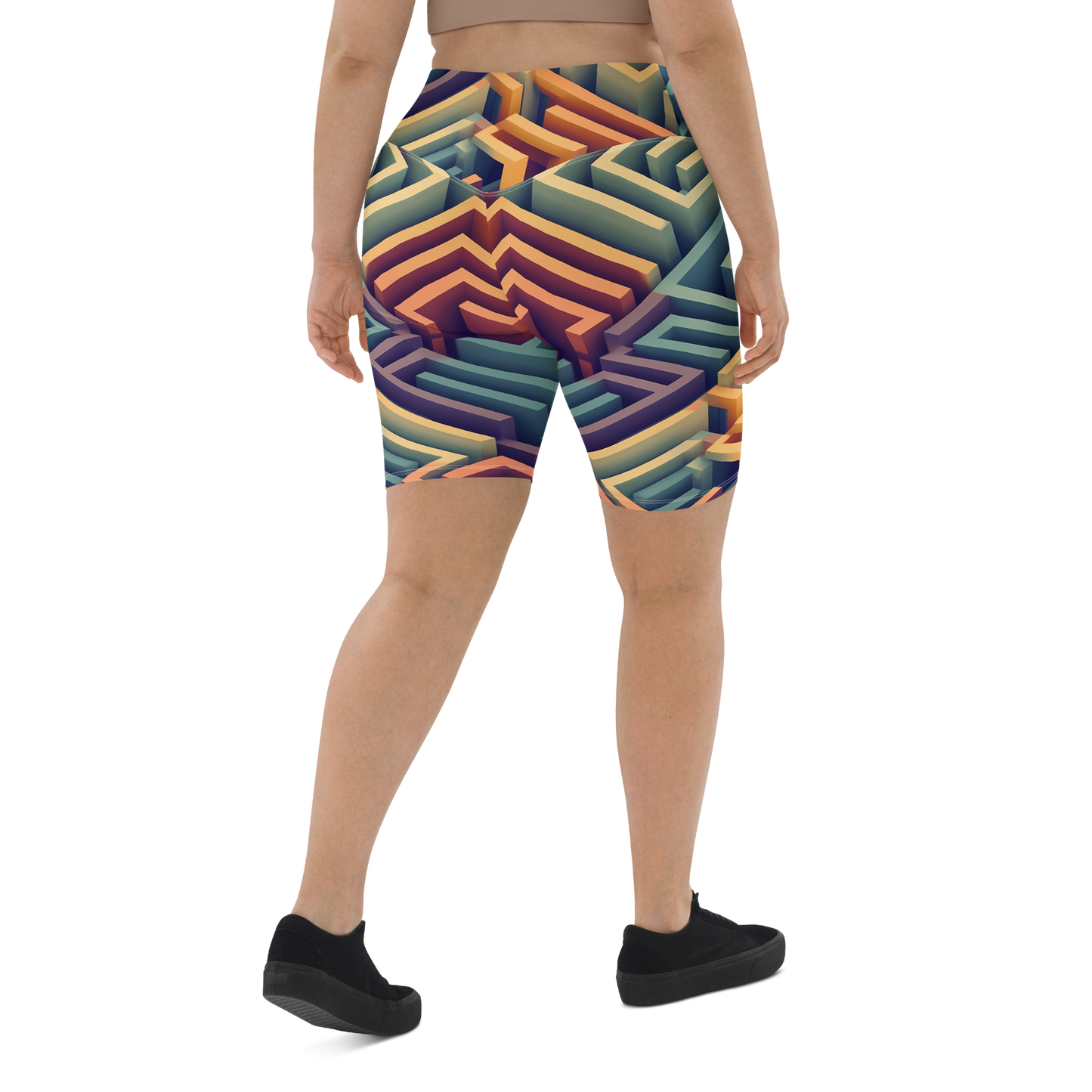 3D Maze Illusion | 3D Patterns | All-Over Print Biker Shorts - #3