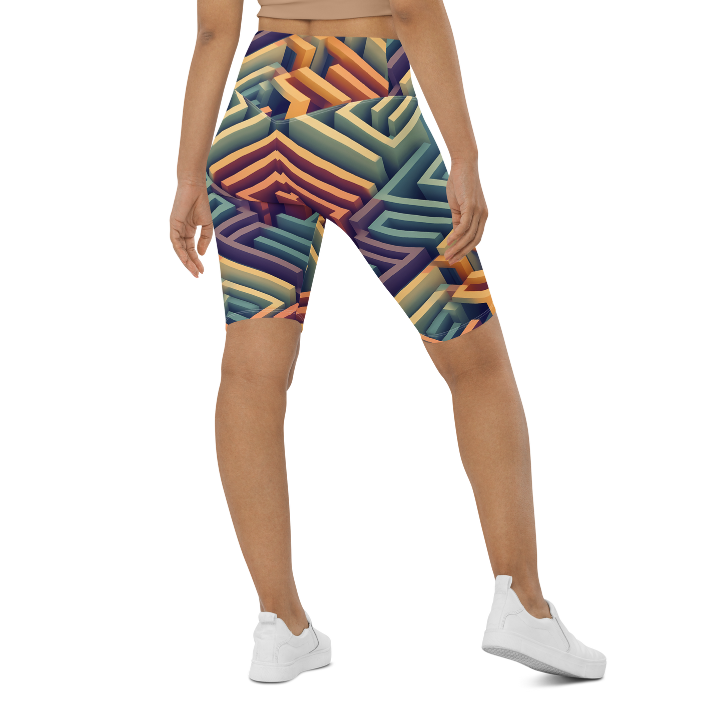 3D Maze Illusion | 3D Patterns | All-Over Print Biker Shorts - #3