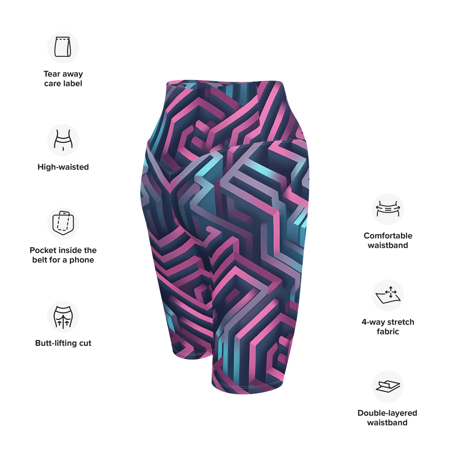 3D Maze Illusion | 3D Patterns | All-Over Print Biker Shorts - #4