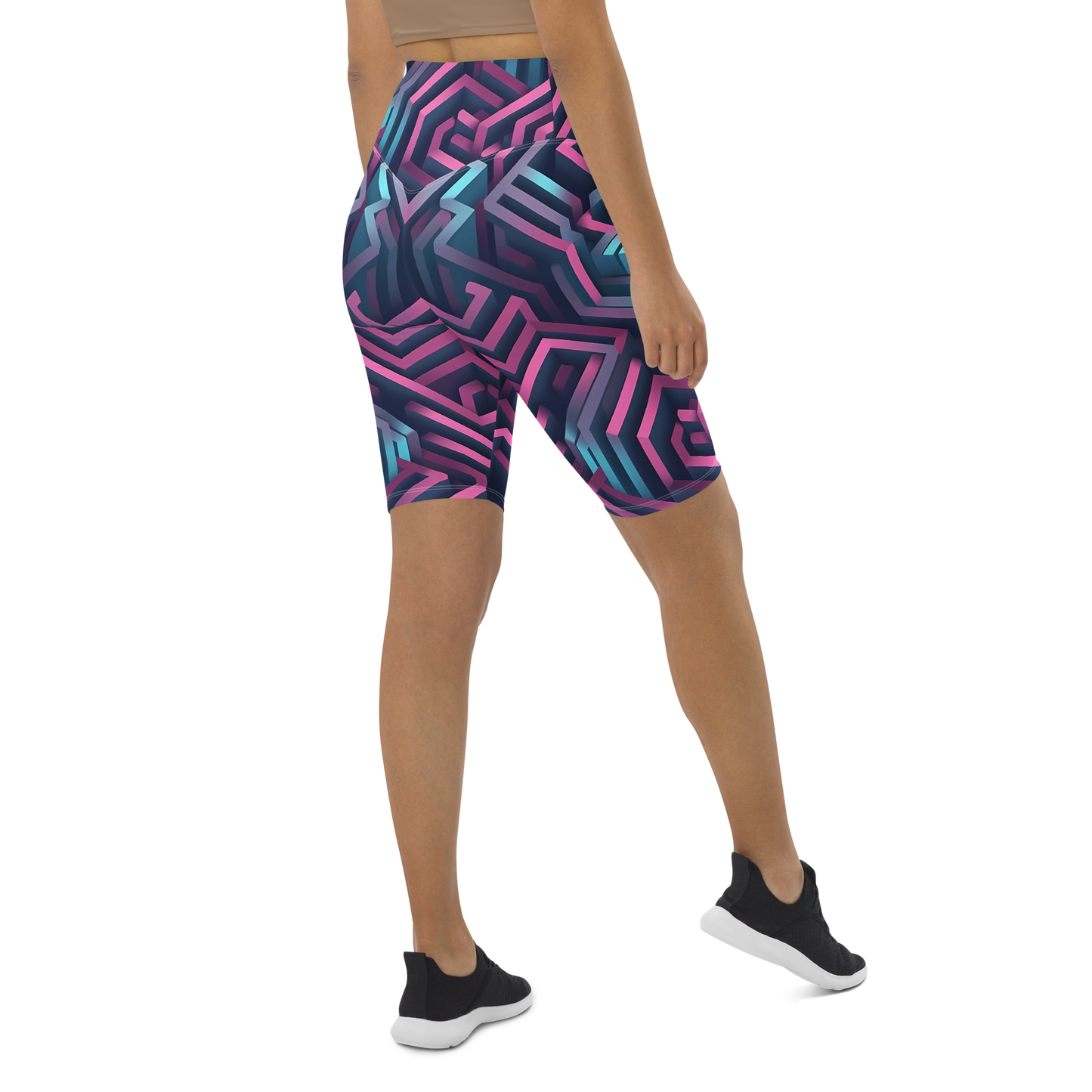 3D Maze Illusion | 3D Patterns | All-Over Print Biker Shorts - #4