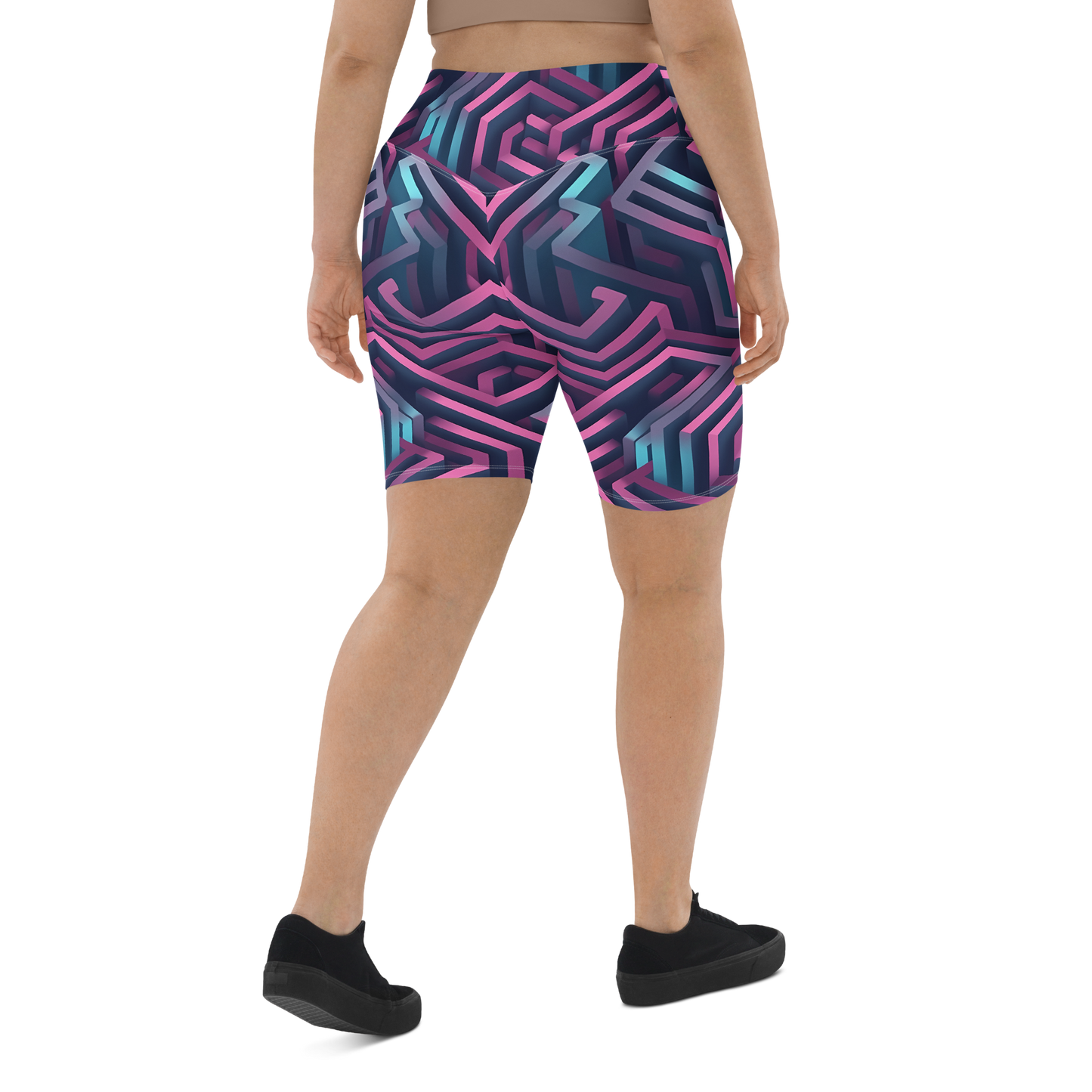 3D Maze Illusion | 3D Patterns | All-Over Print Biker Shorts - #4