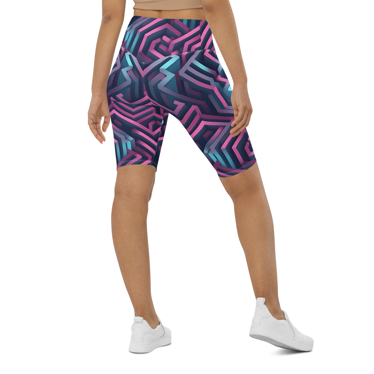 3D Maze Illusion | 3D Patterns | All-Over Print Biker Shorts - #4