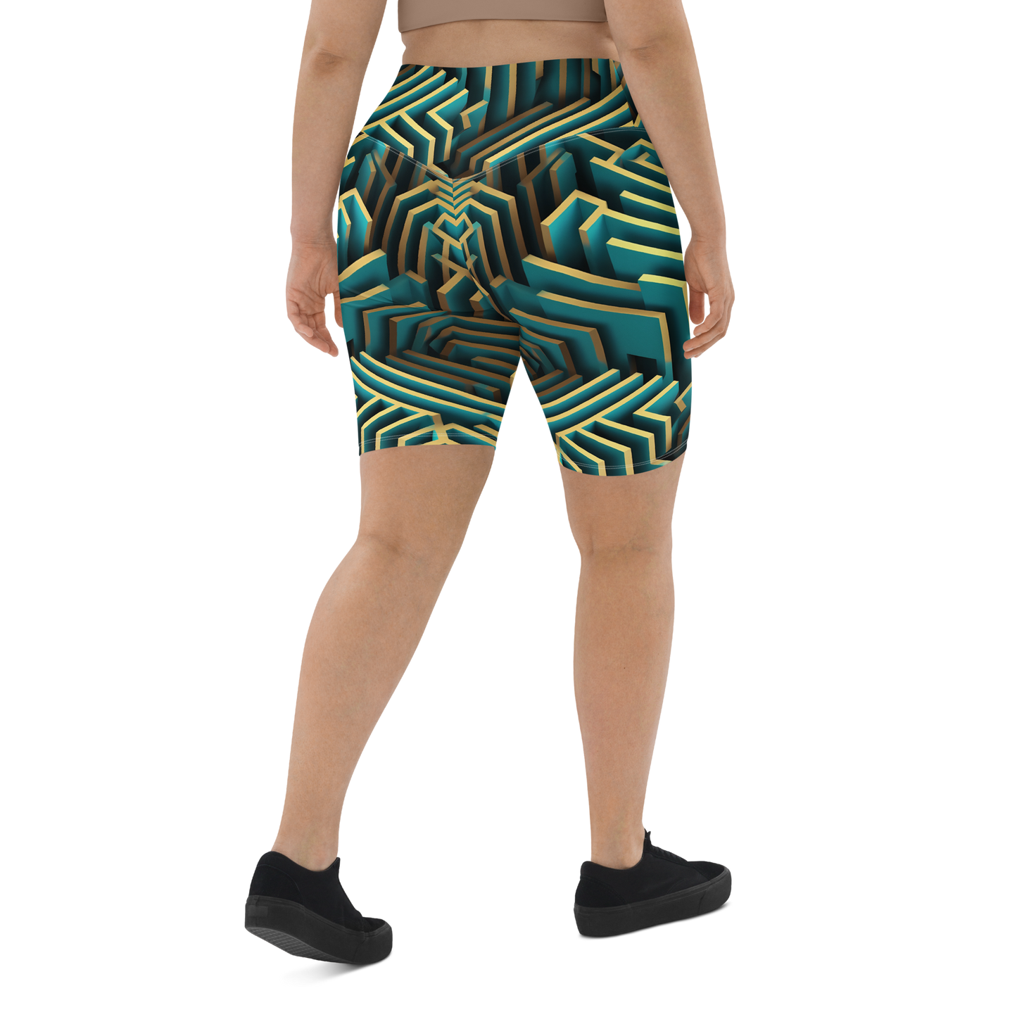 3D Maze Illusion | 3D Patterns | All-Over Print Biker Shorts - #5