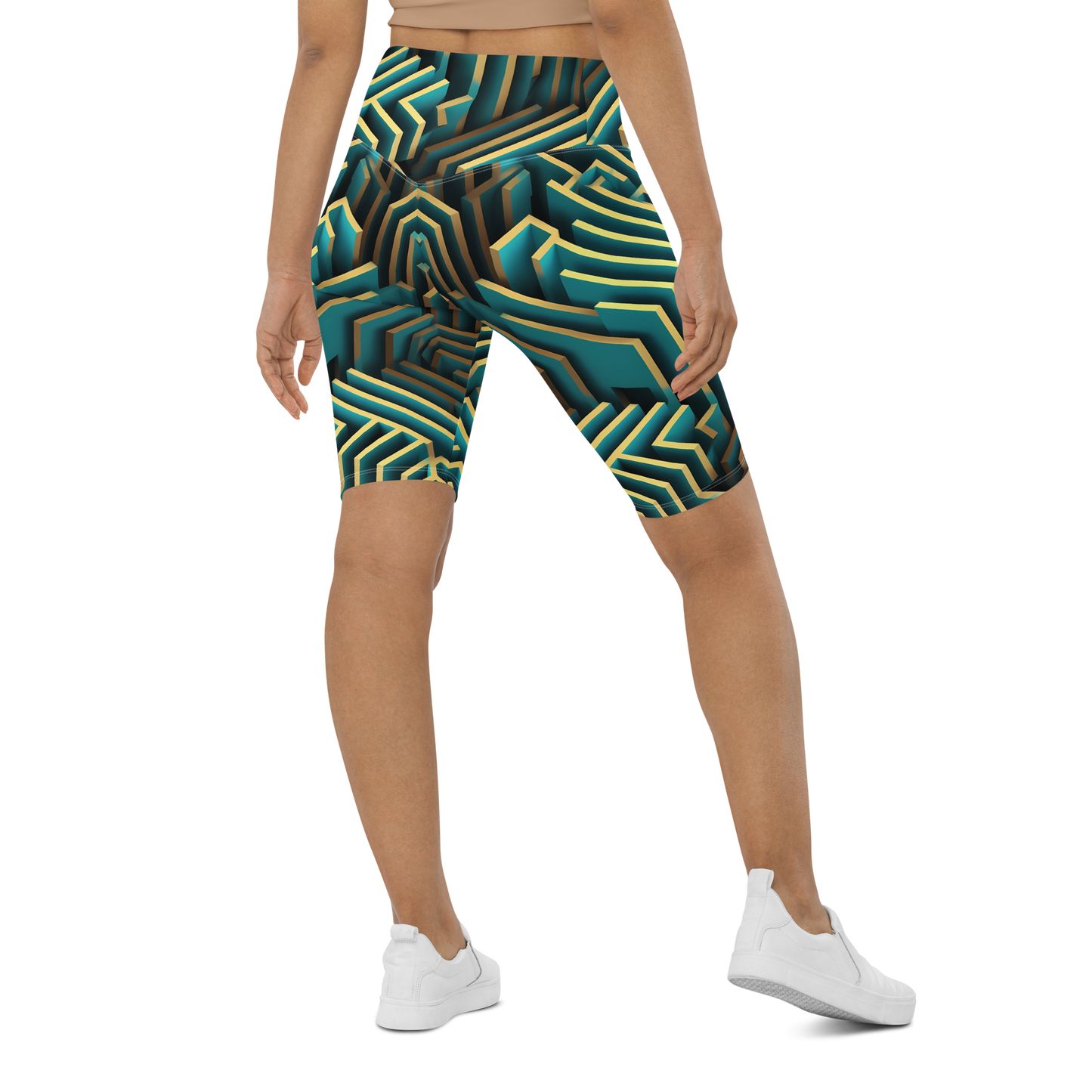 3D Maze Illusion | 3D Patterns | All-Over Print Biker Shorts - #5