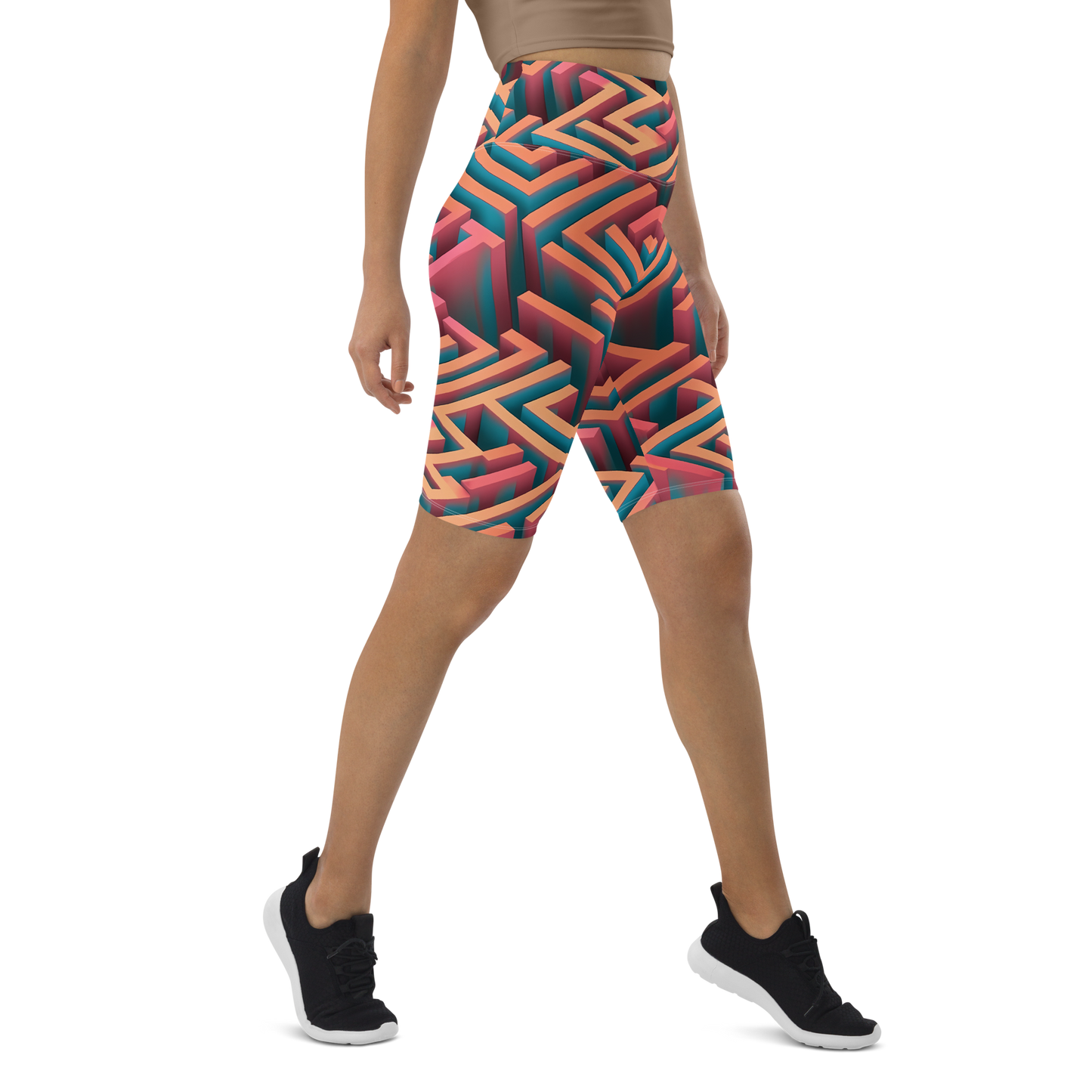 3D Maze Illusion | 3D Patterns | All-Over Print Biker Shorts - #1