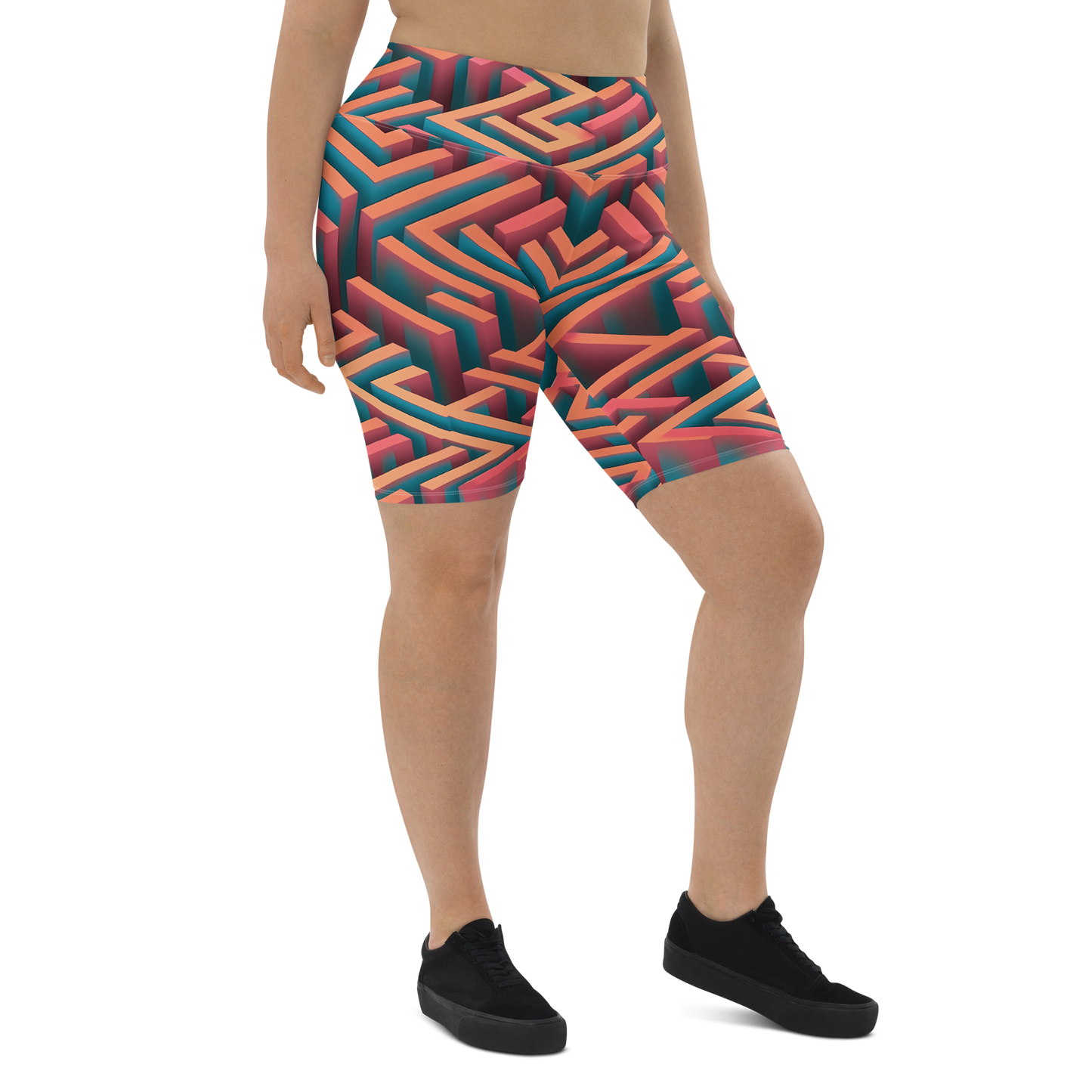 3D Maze Illusion | 3D Patterns | All-Over Print Biker Shorts - #1