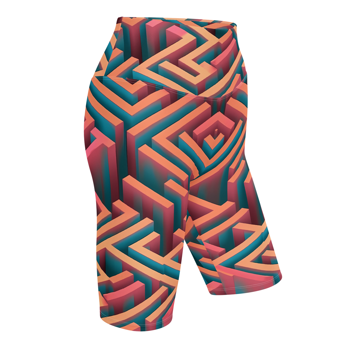 3D Maze Illusion | 3D Patterns | All-Over Print Biker Shorts - #1