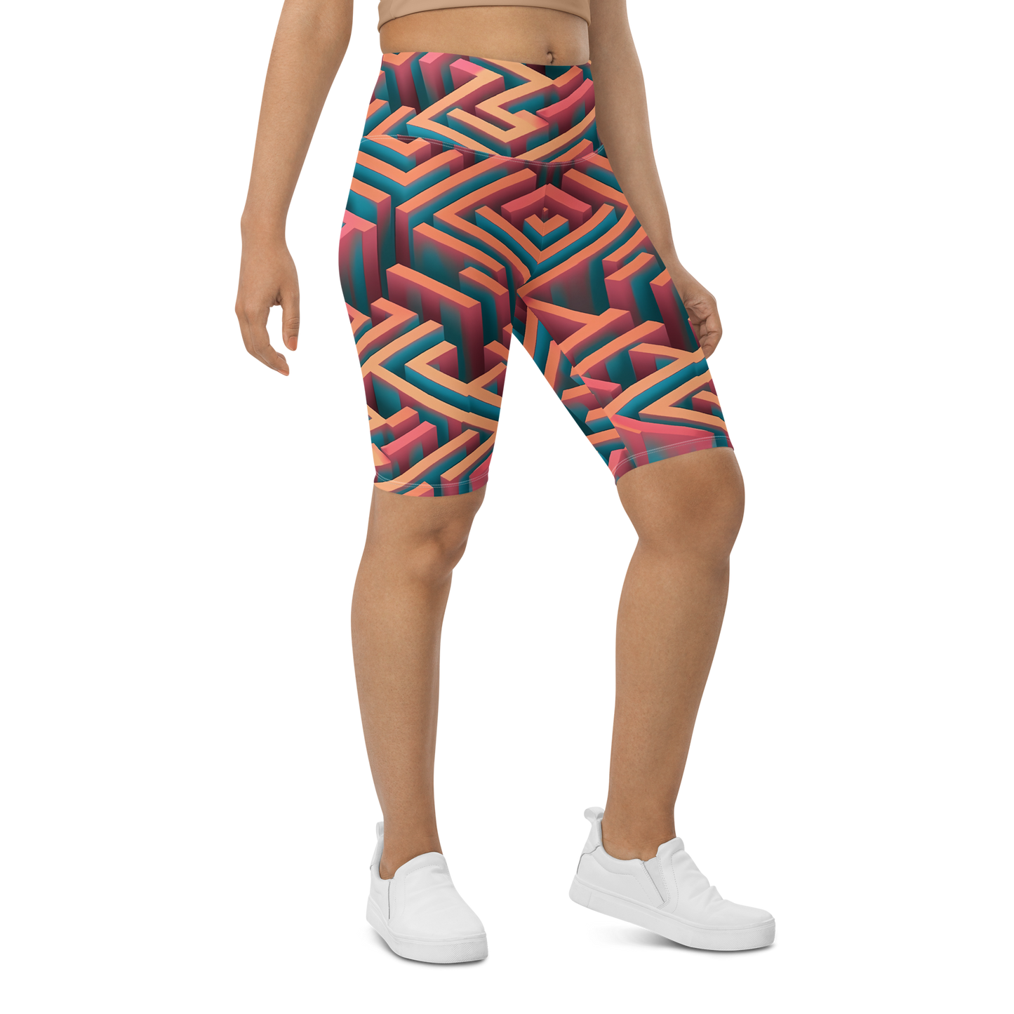 3D Maze Illusion | 3D Patterns | All-Over Print Biker Shorts - #1