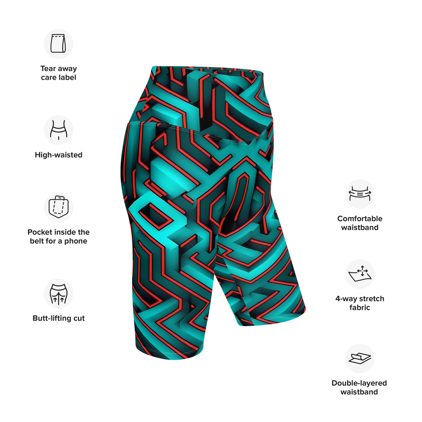 3D Maze Illusion | 3D Patterns | All-Over Print Biker Shorts - #2